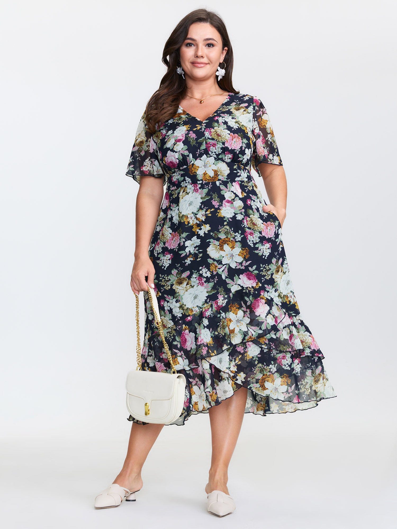 Floral Print Fishtail Hem Midi Dress