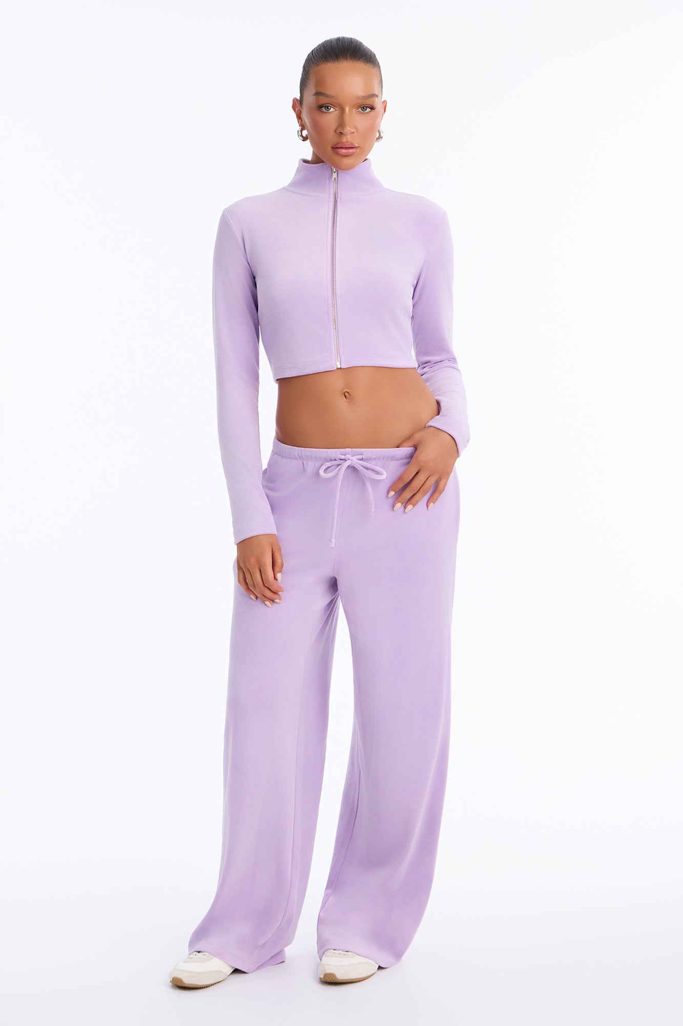 So Original Mock Neck Velour Pant Set - Lavender