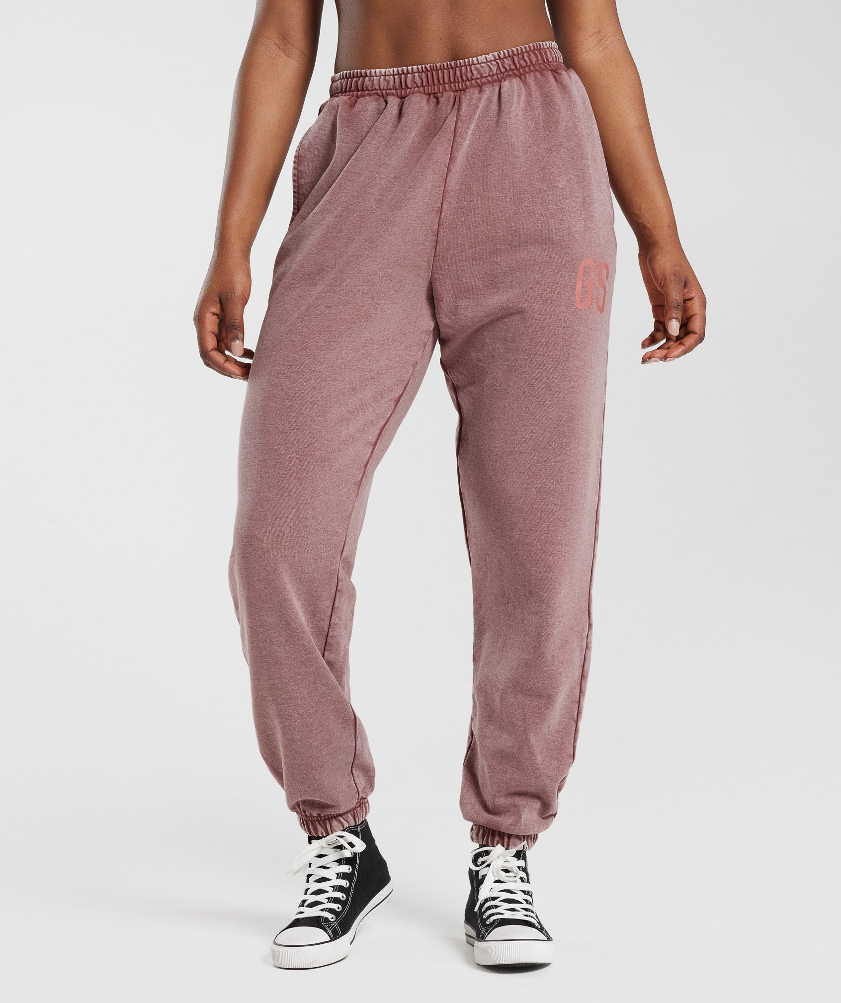 Gymshark Collegiate Joggers - Dusty Maroon/Acid Wash Small Ball