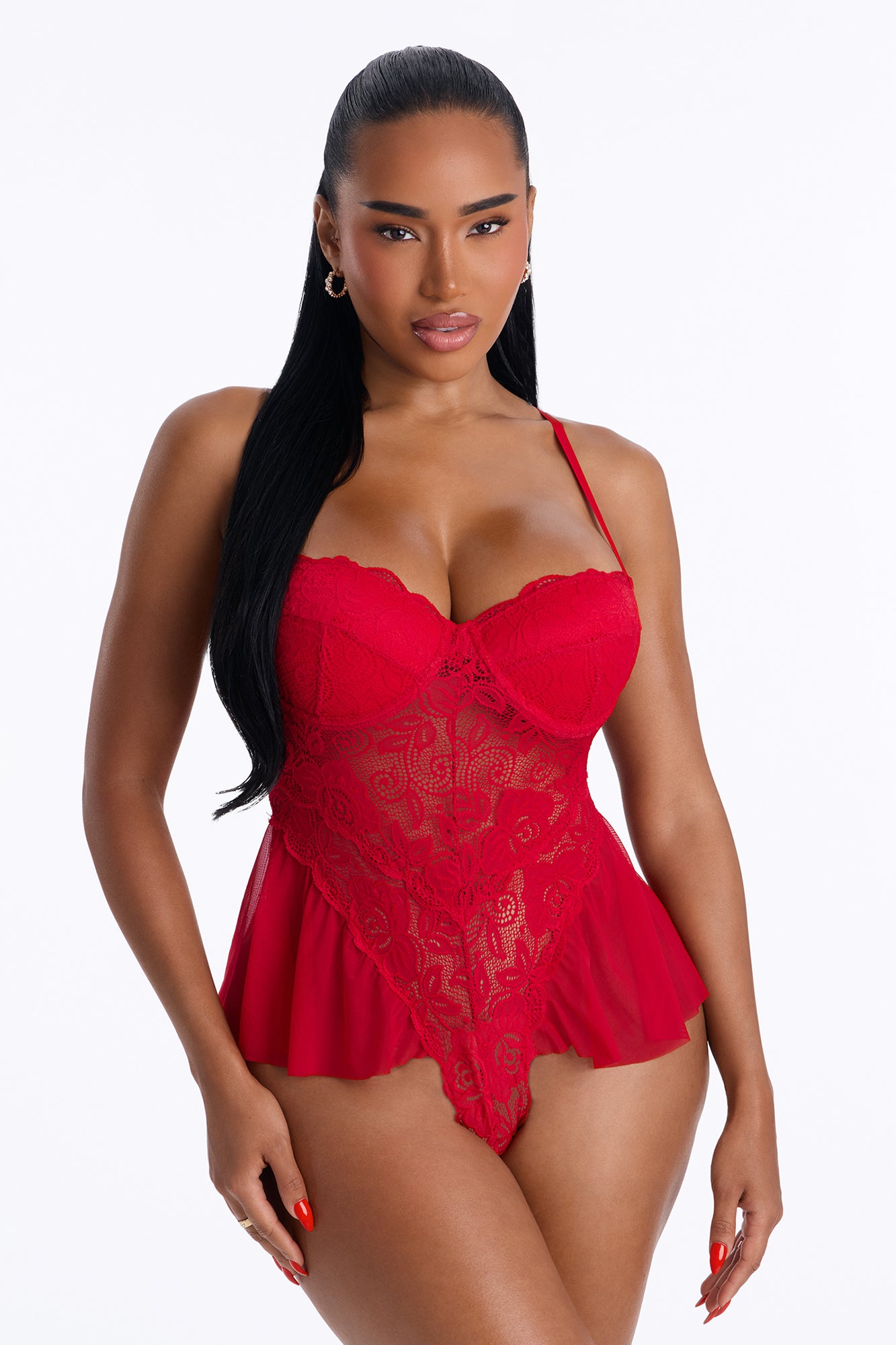 Sweet Daydream Lace Teddy - Red