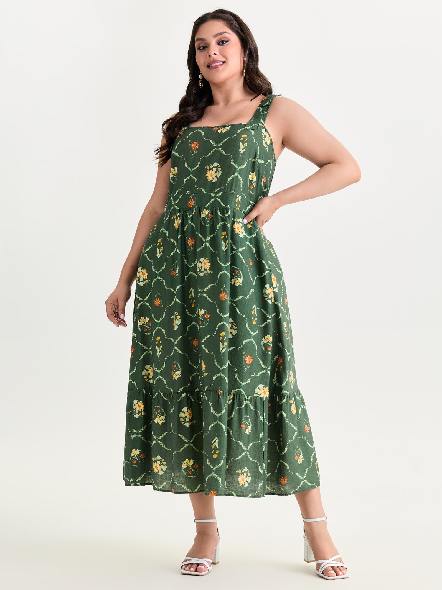 Floral Breeze Shoulder Tie Midi Dress
