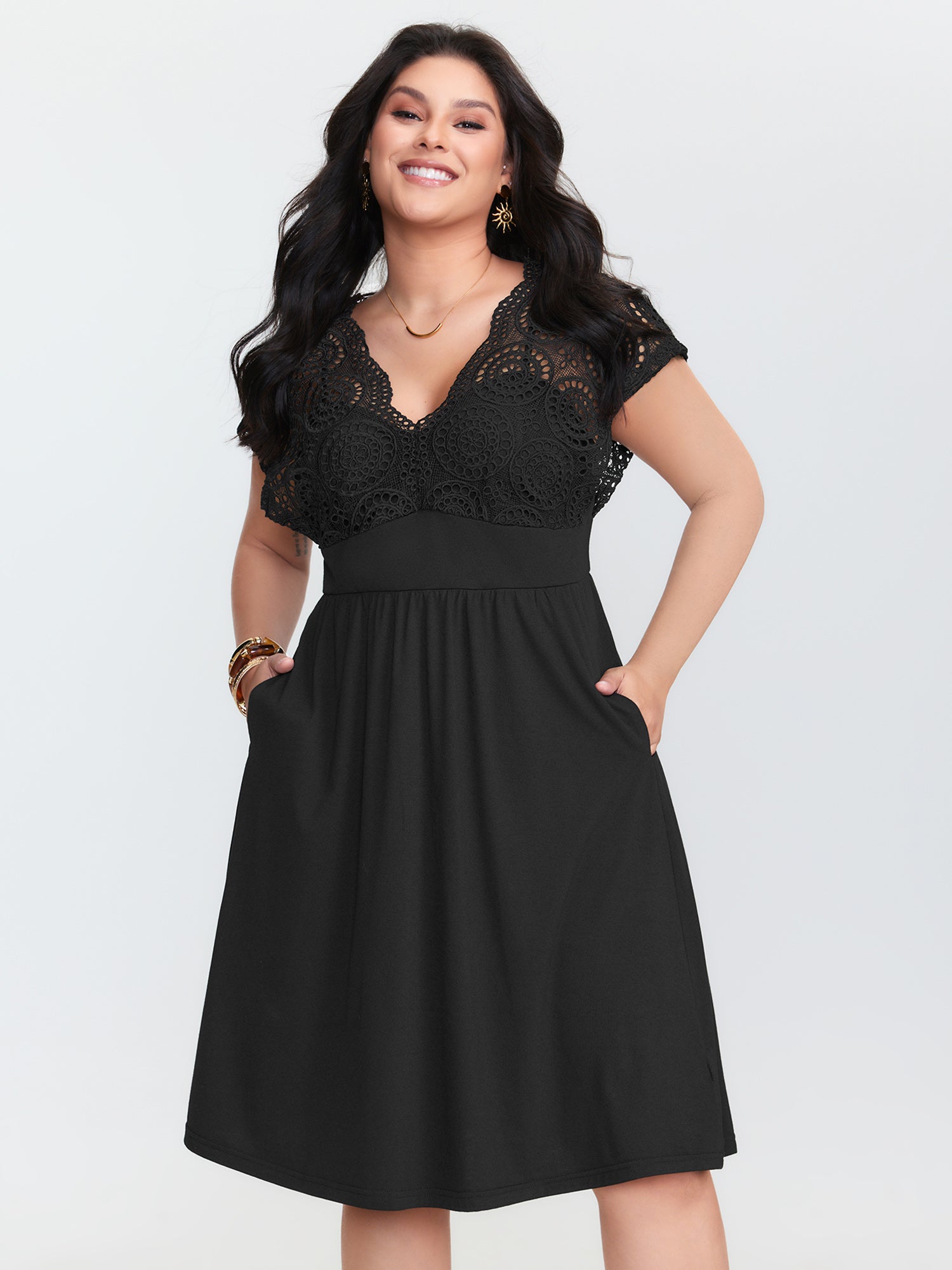 Sheer Lace Sleeve Flowy Mini Dress