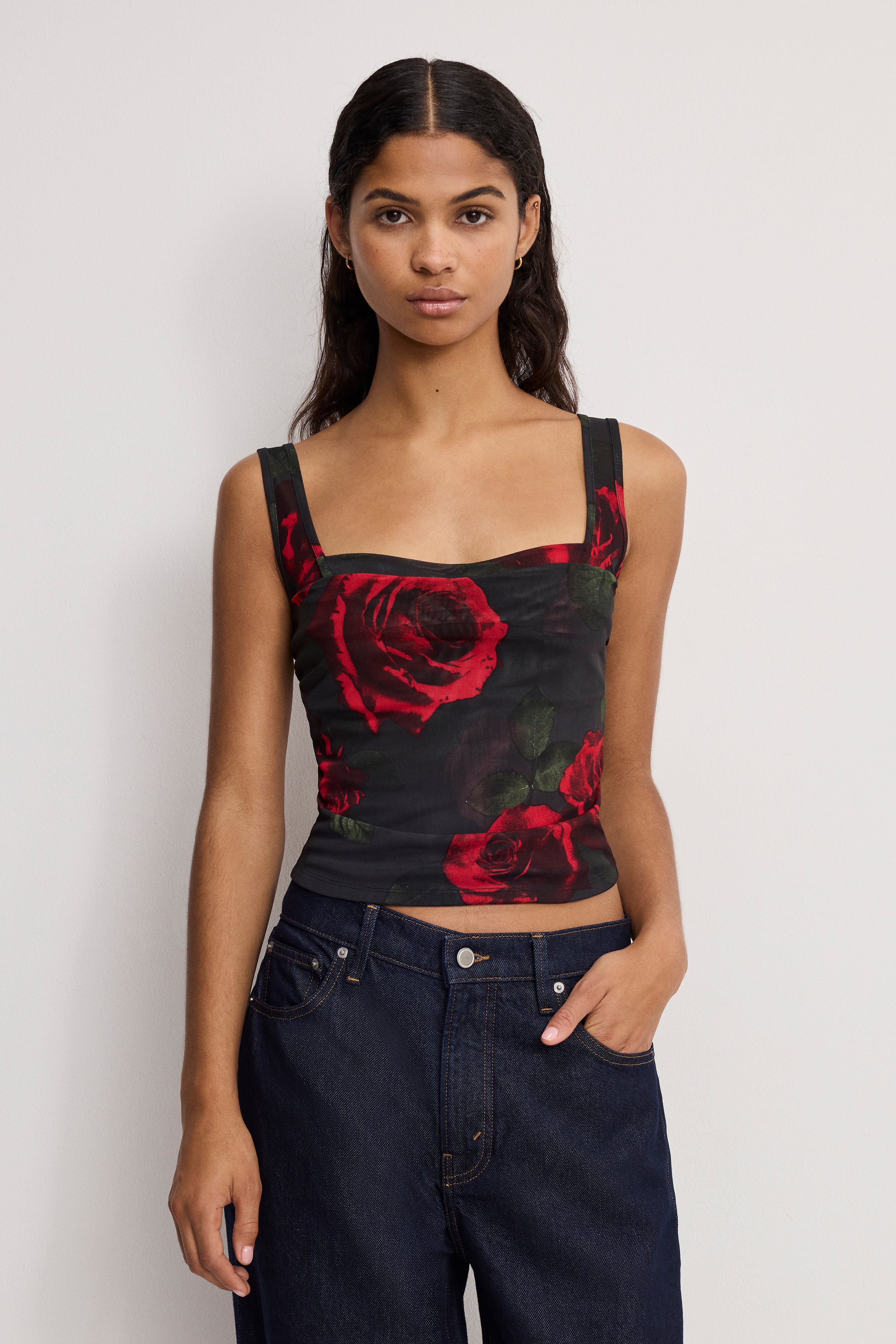MESH BUSTIER | MOODY RED ROSES001