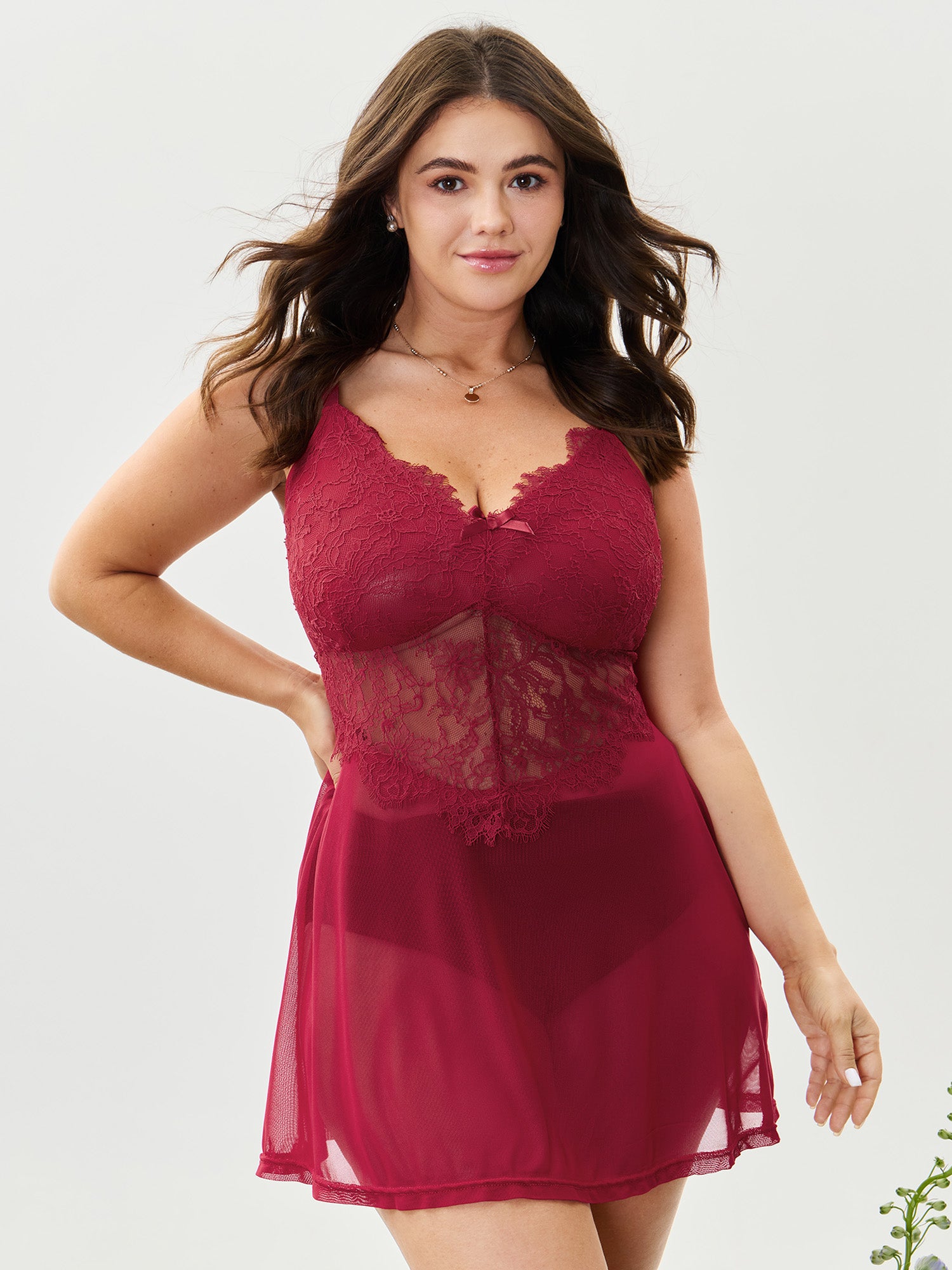 Flirty Lace Trim Sheer Flowy Nightgown