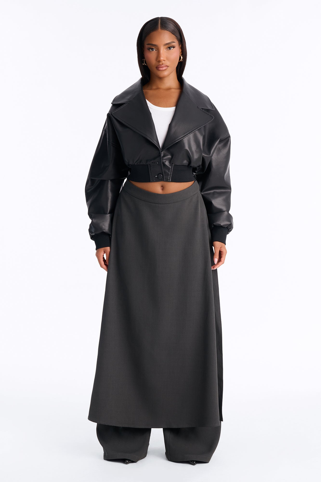 Nevermore Skirt Overlay Wide Leg Trouser - Charcoal