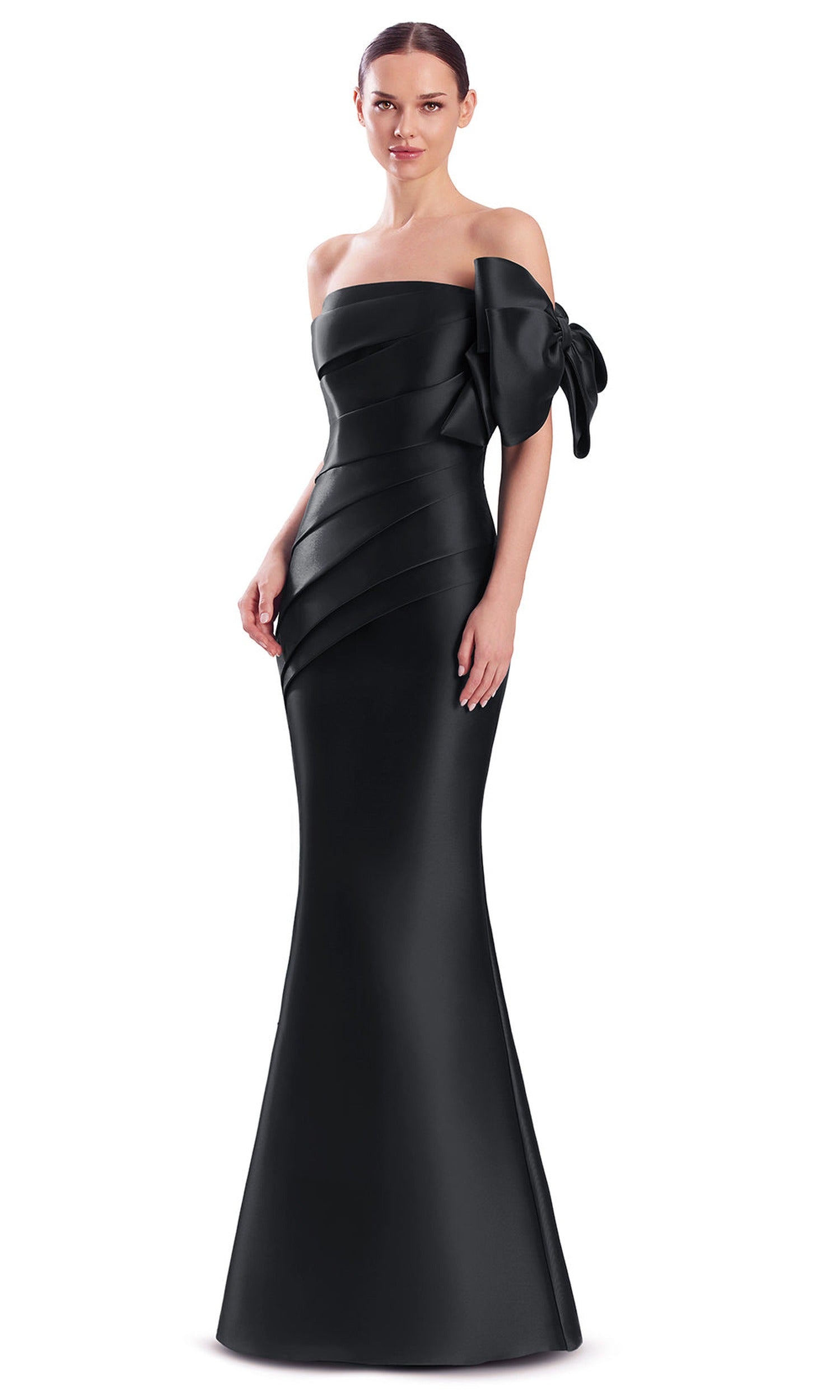 Alexander by Daymor 3312F26 - Bow Accent Pleated Mermaid Evening Gown