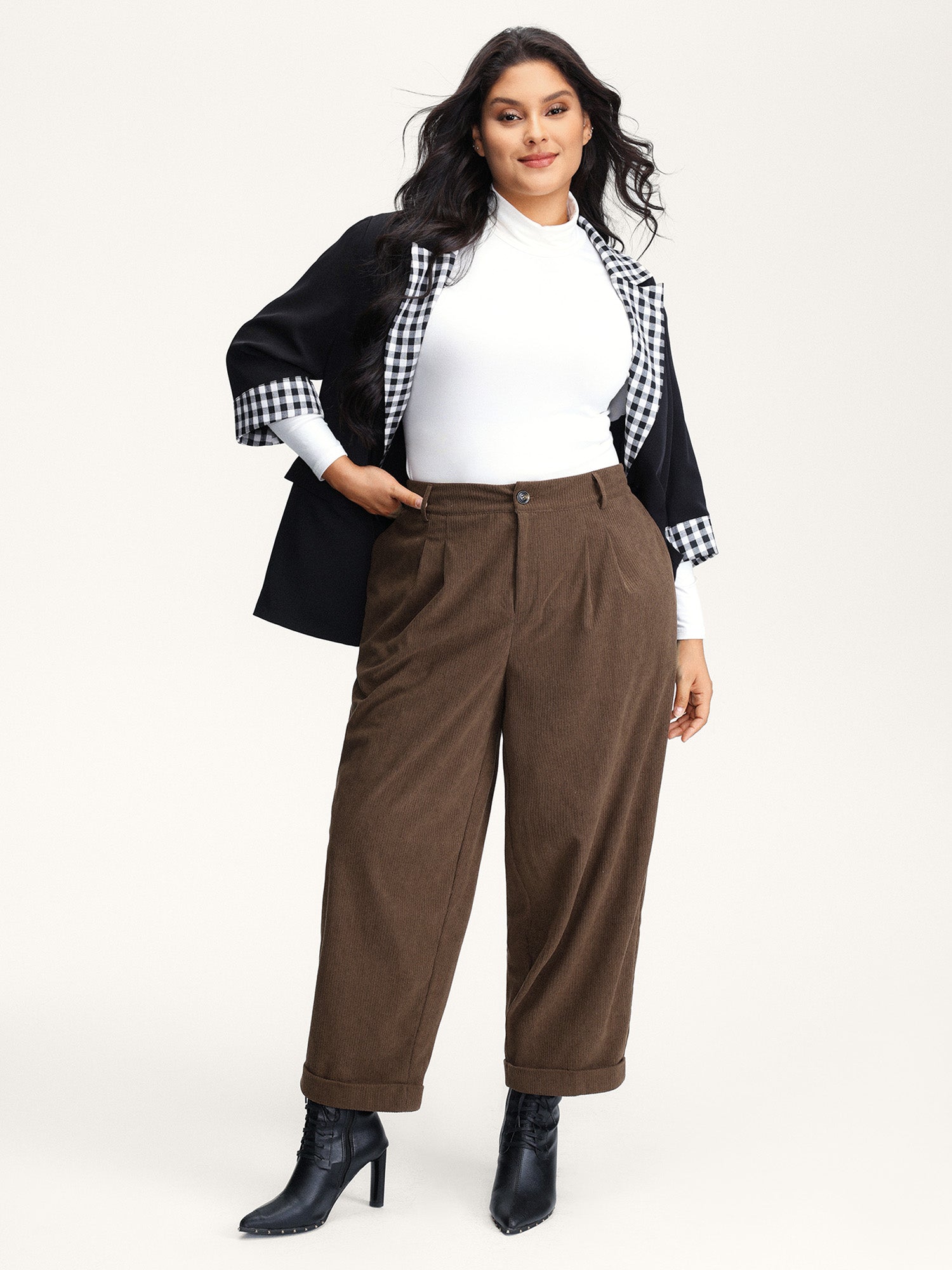Textured Rolled Cuffs Straight Leg Pants