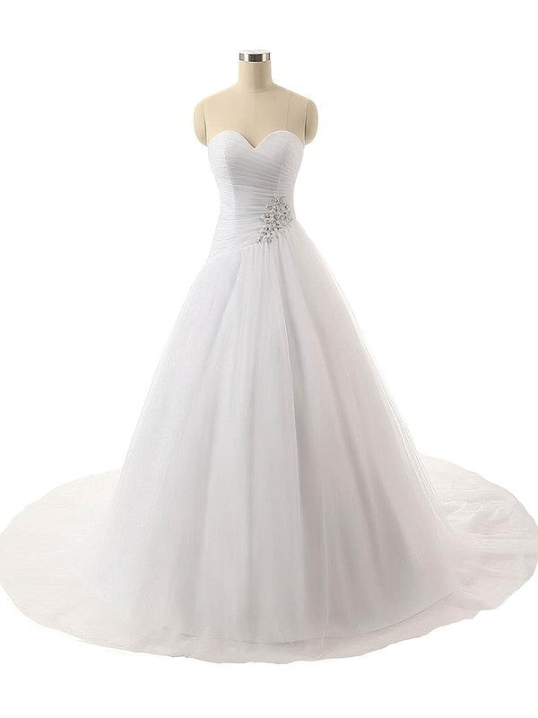 Gorgeous Ball Gown Sweetheart Strapless Tulle Sweep Train Wedding Dresses