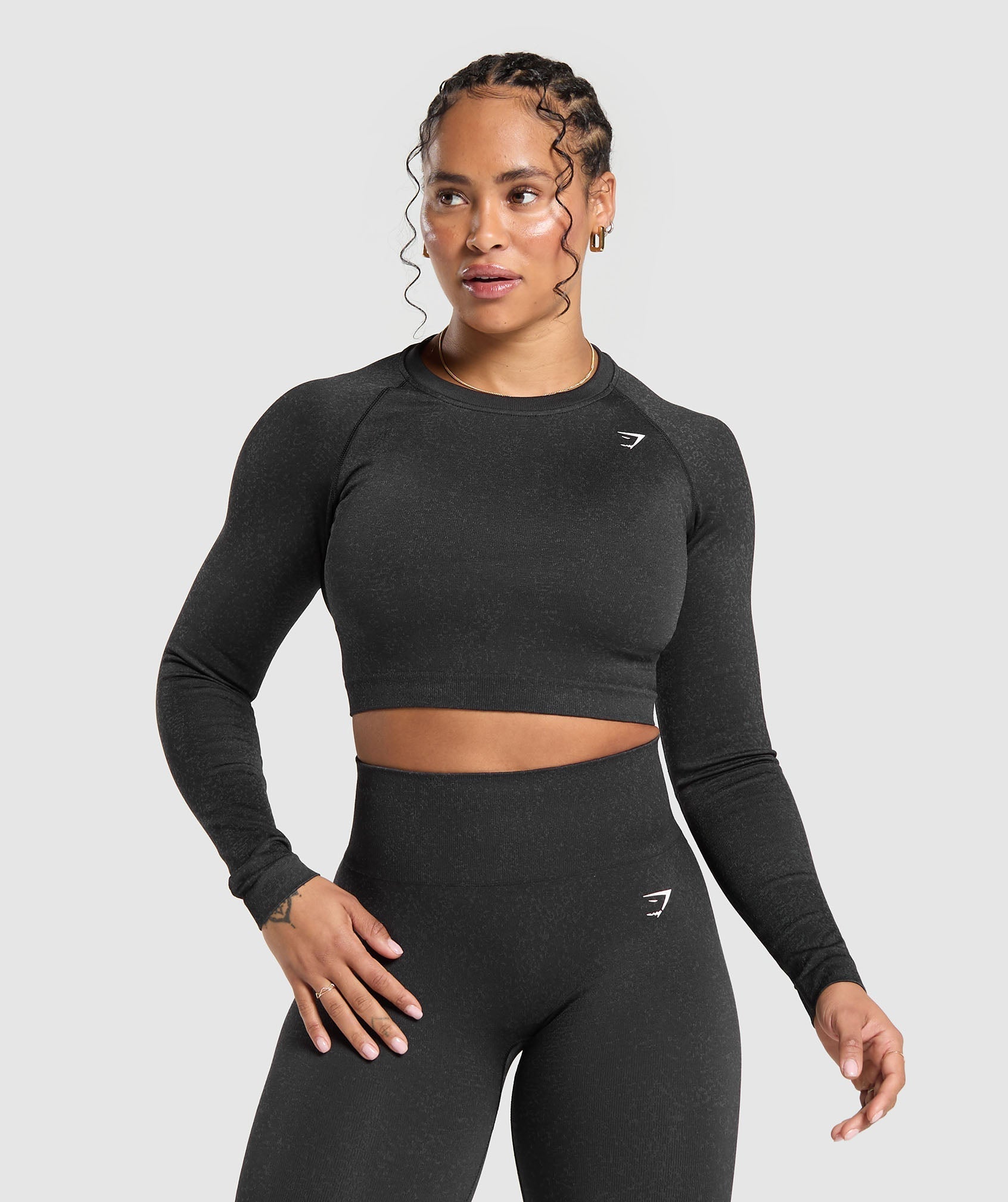 Gymshark Adapt Fleck Seamless Long Sleeve Crop Top - Black