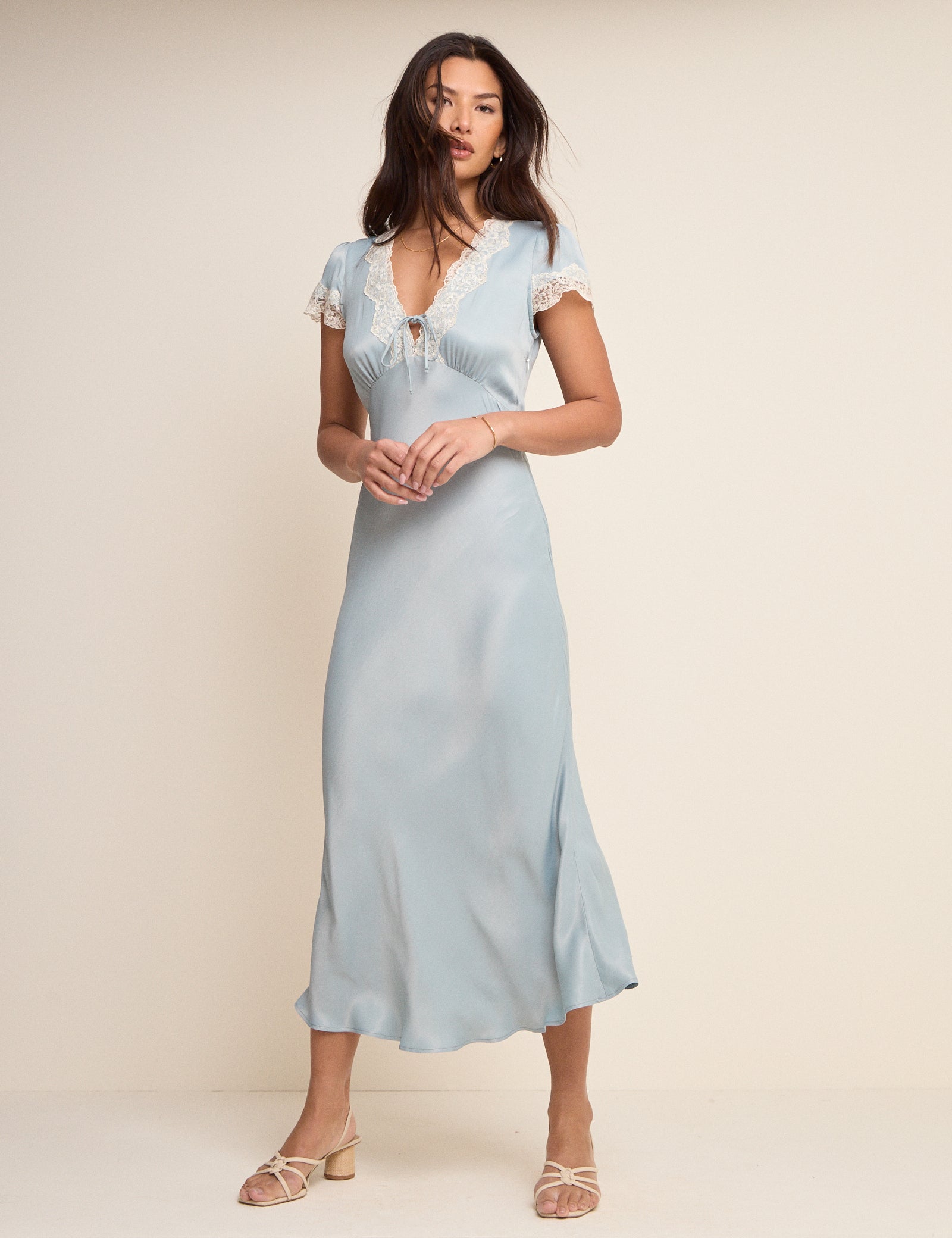 Blue Lace Trim Aida Midi Dress
