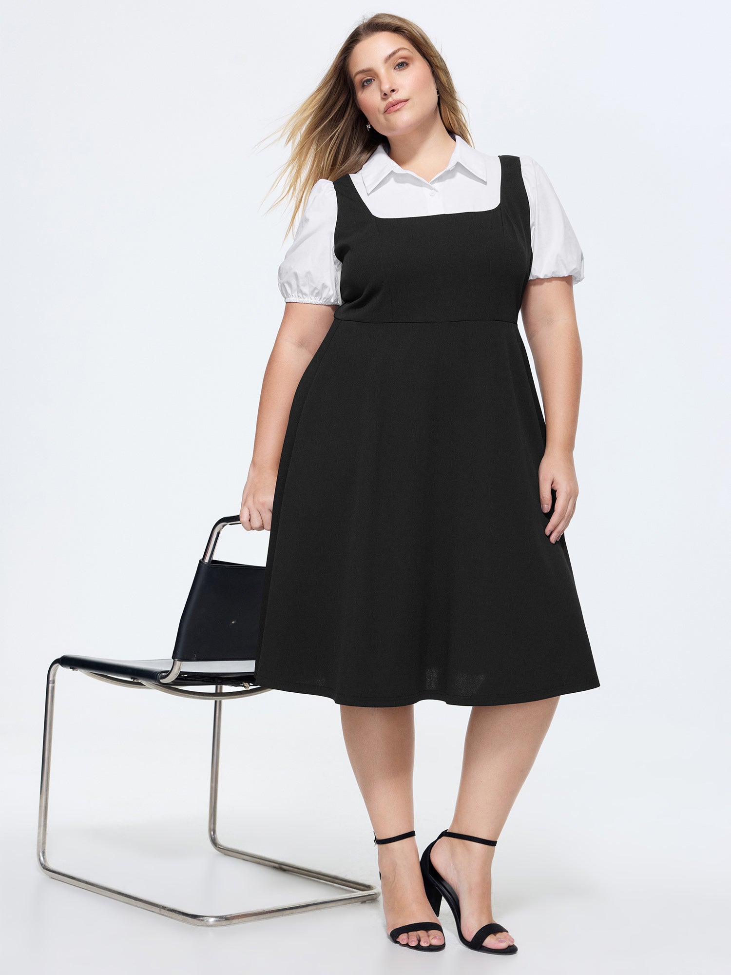 2-In-1 Square Neckline Sculpted Fit Flared Mini Dress