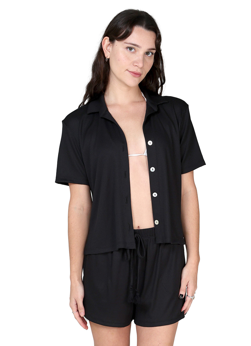 J.Valdi Women's Bondi Short Sleeve Button Down Cover Up Shirt