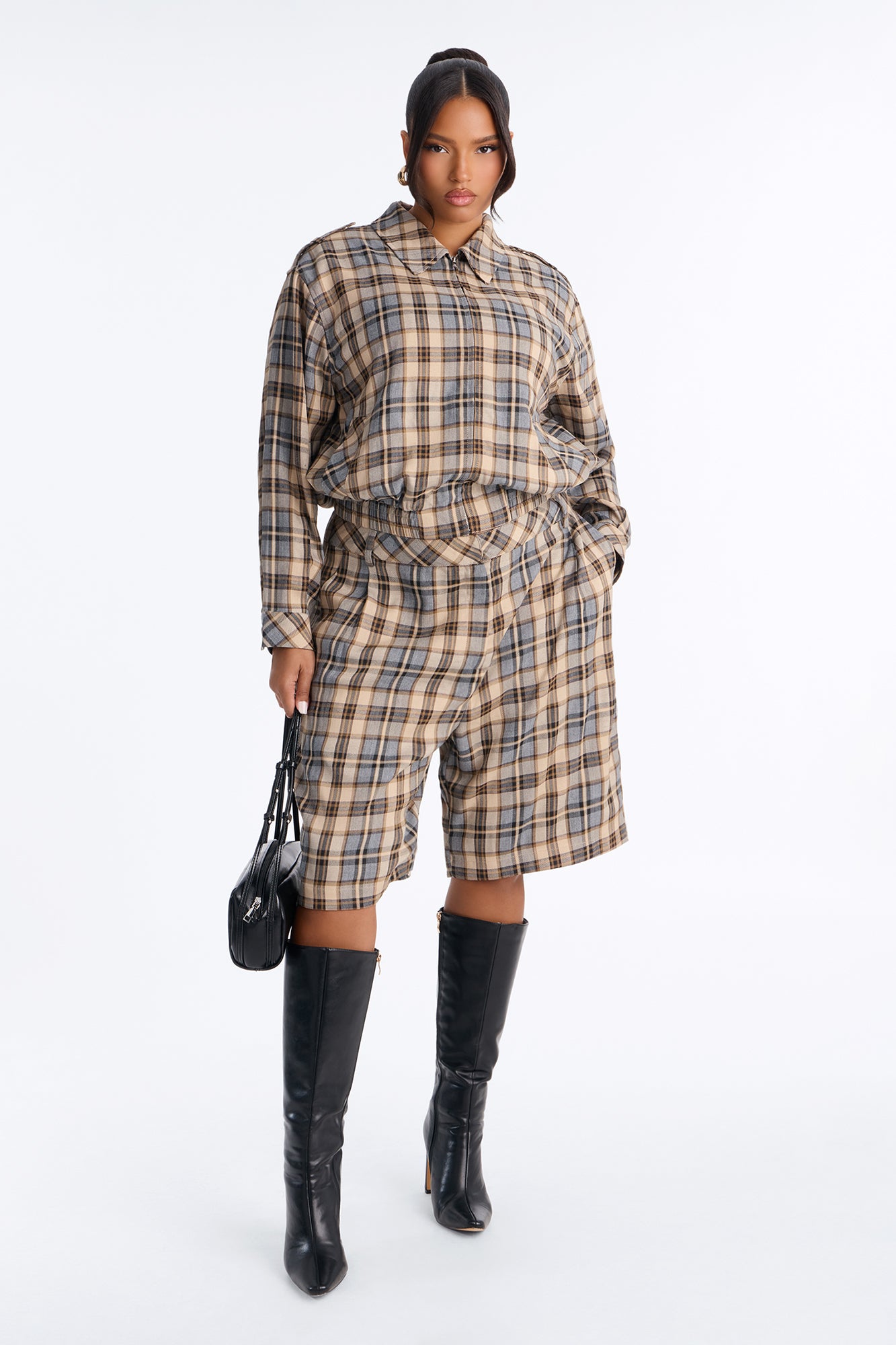 Margo Plaid Bermuda Short Set - Blue/combo