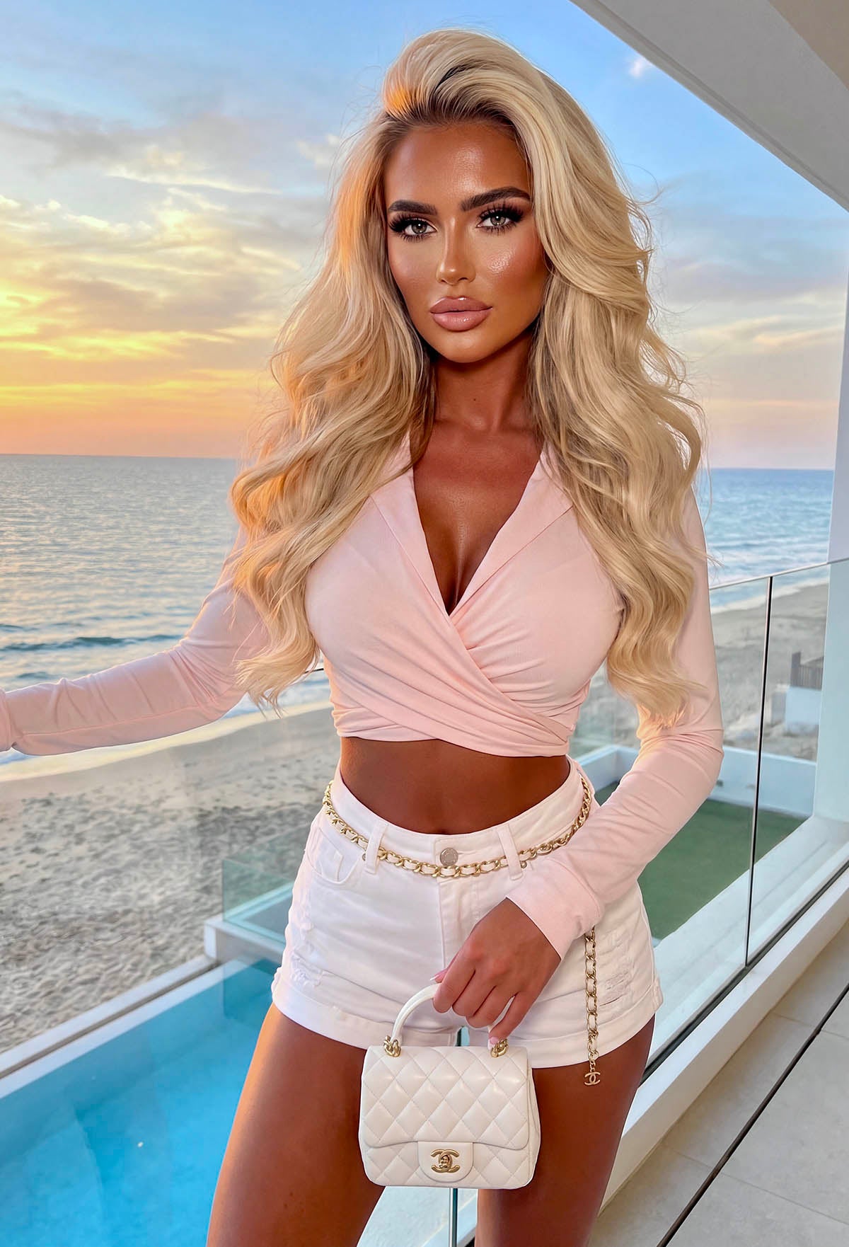 Love Me Softly Pink Side Tie Long Sleeve Shirt