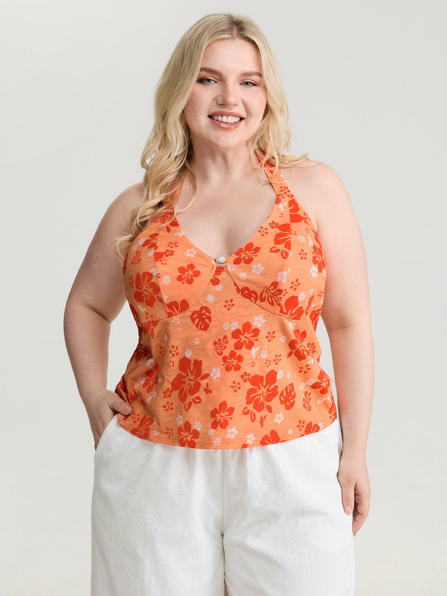 Pure Cotton Sunkissed Halter Tie Neckline Tank Top