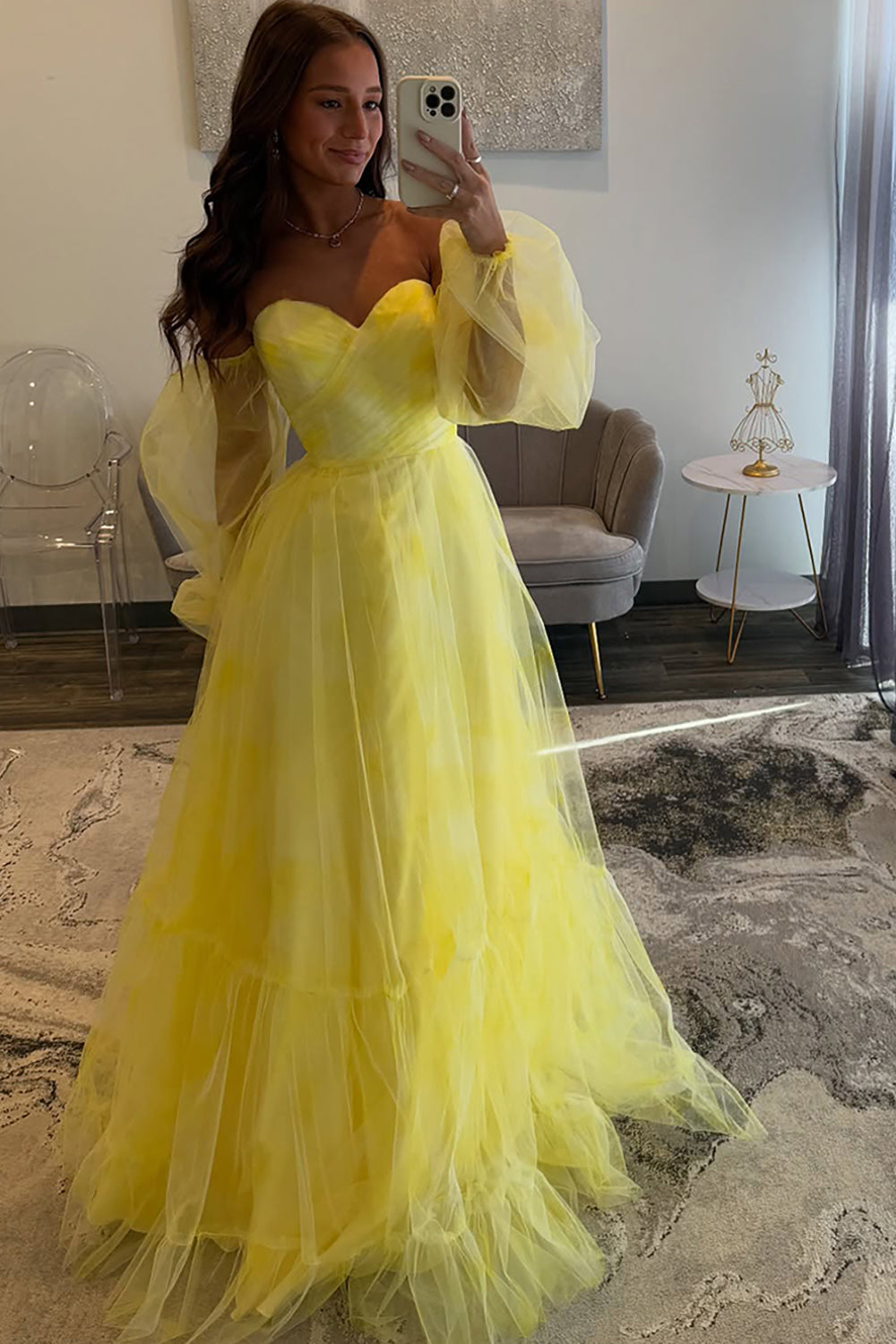 Sweetheart Long Tulle Prom Dress in Fairy Yellow