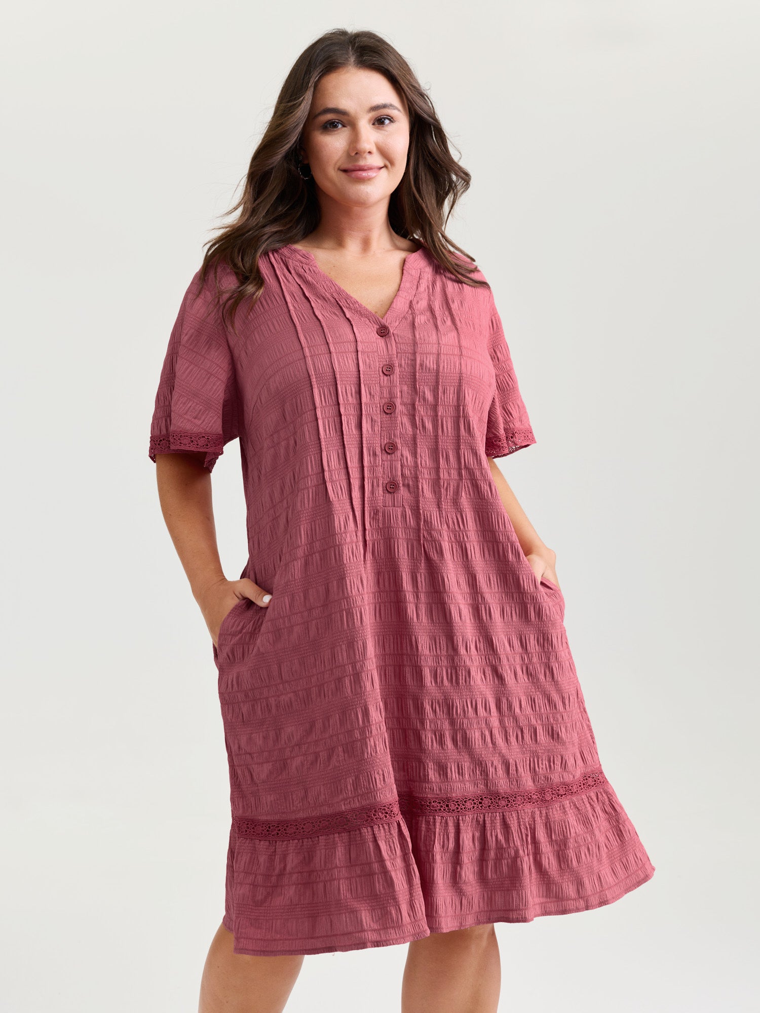 Textured Ruffled Hem Pleated Mini Dress