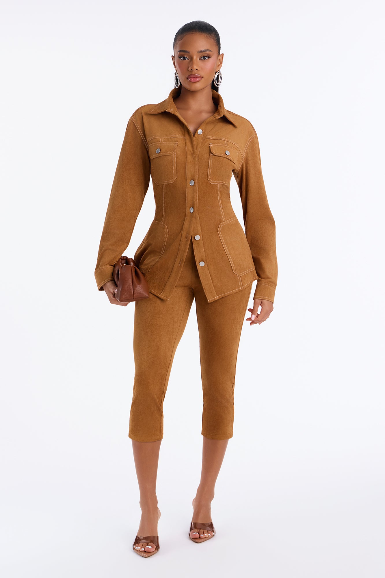 Diana Faux Suede Capri Set - Camel