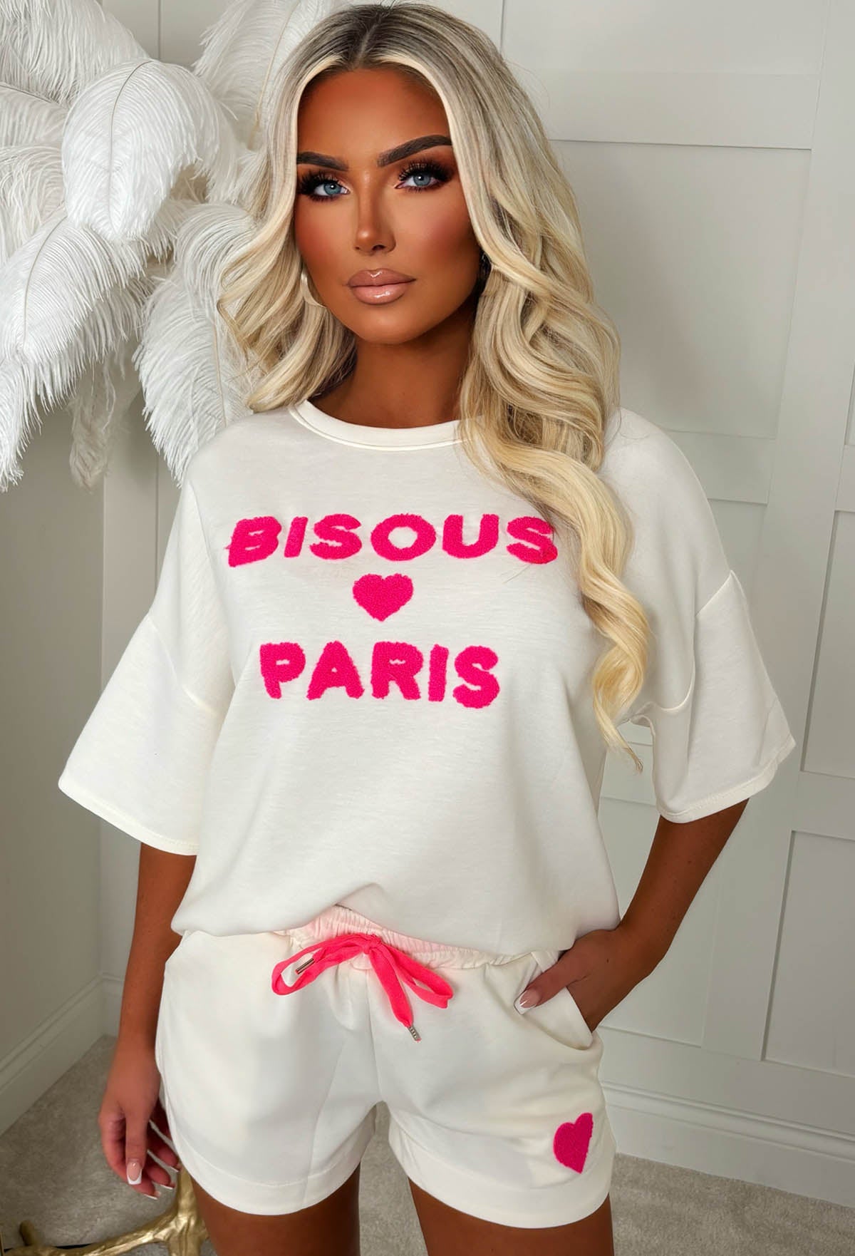 Sending Kisses White Bisous Paris Top & Shorts Set
