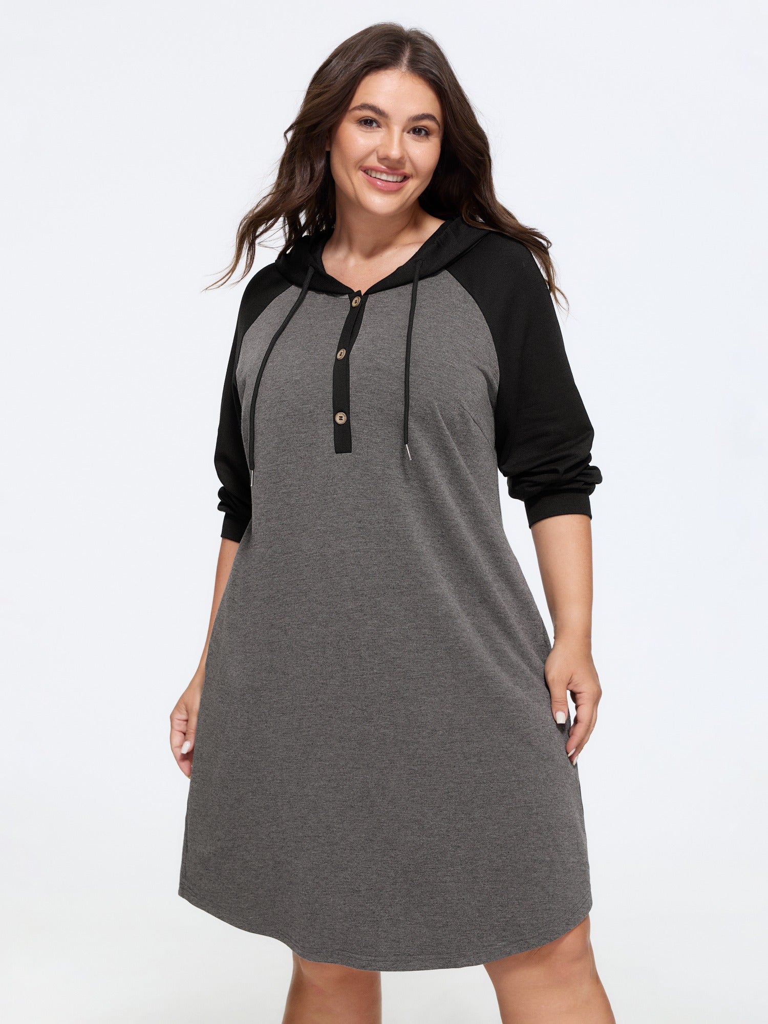 Stretch Color Block Raglan Sleeve Hooded Mini Dress