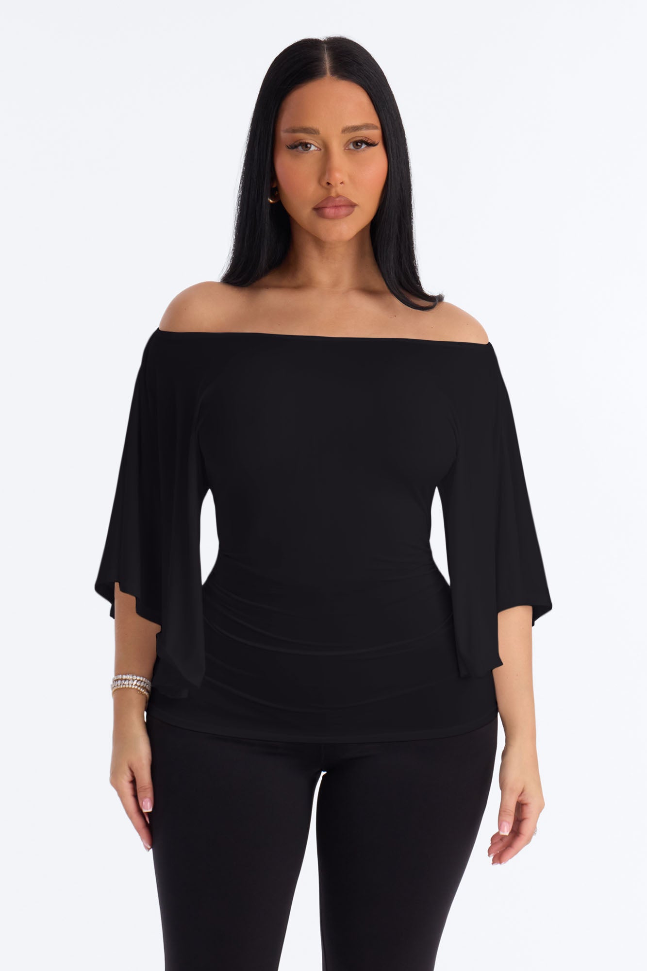 Cierra Cinched Waist Short Sleeve Top - Black