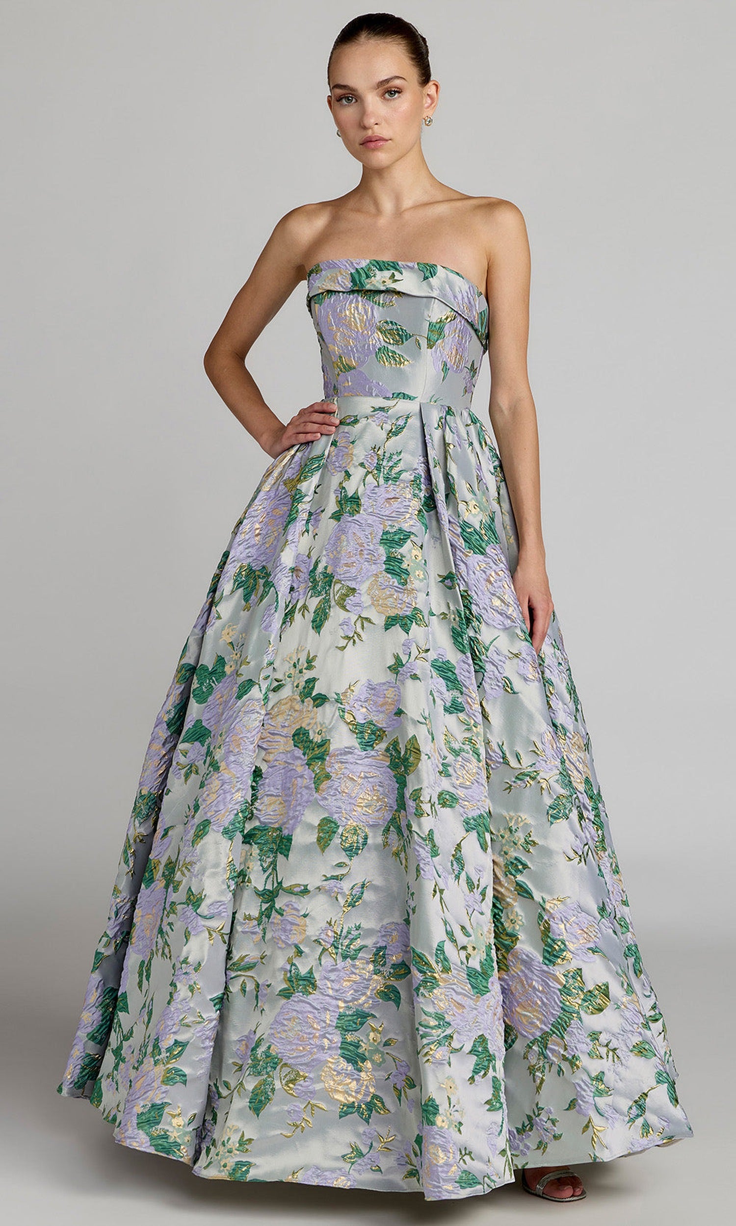 Mac Duggal 69172 - Floral Pattern Strapless Evening Ballgown
