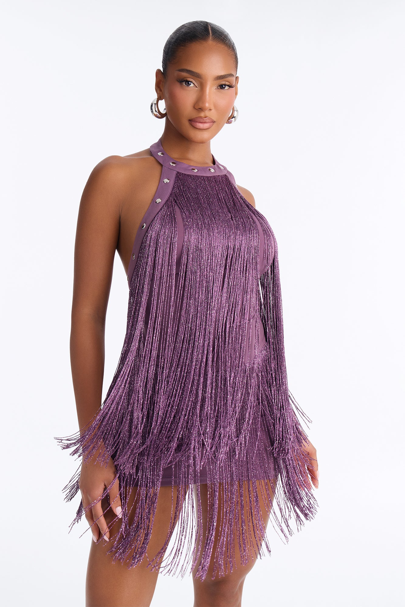 Off The Record Fringe Mini Dress - Purple