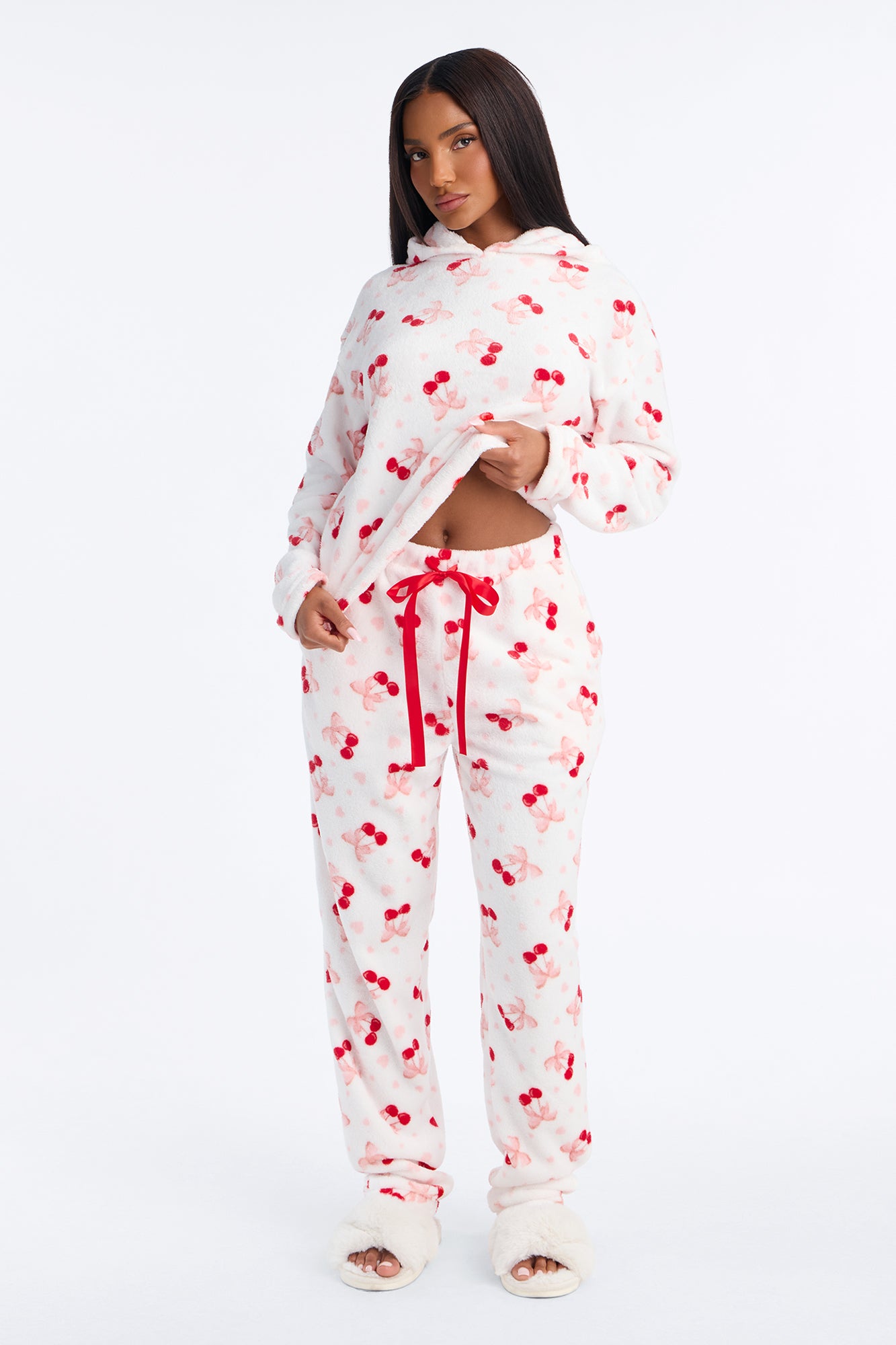 Cherry Sleepy Plush PJ Jogger Pant Set - White
