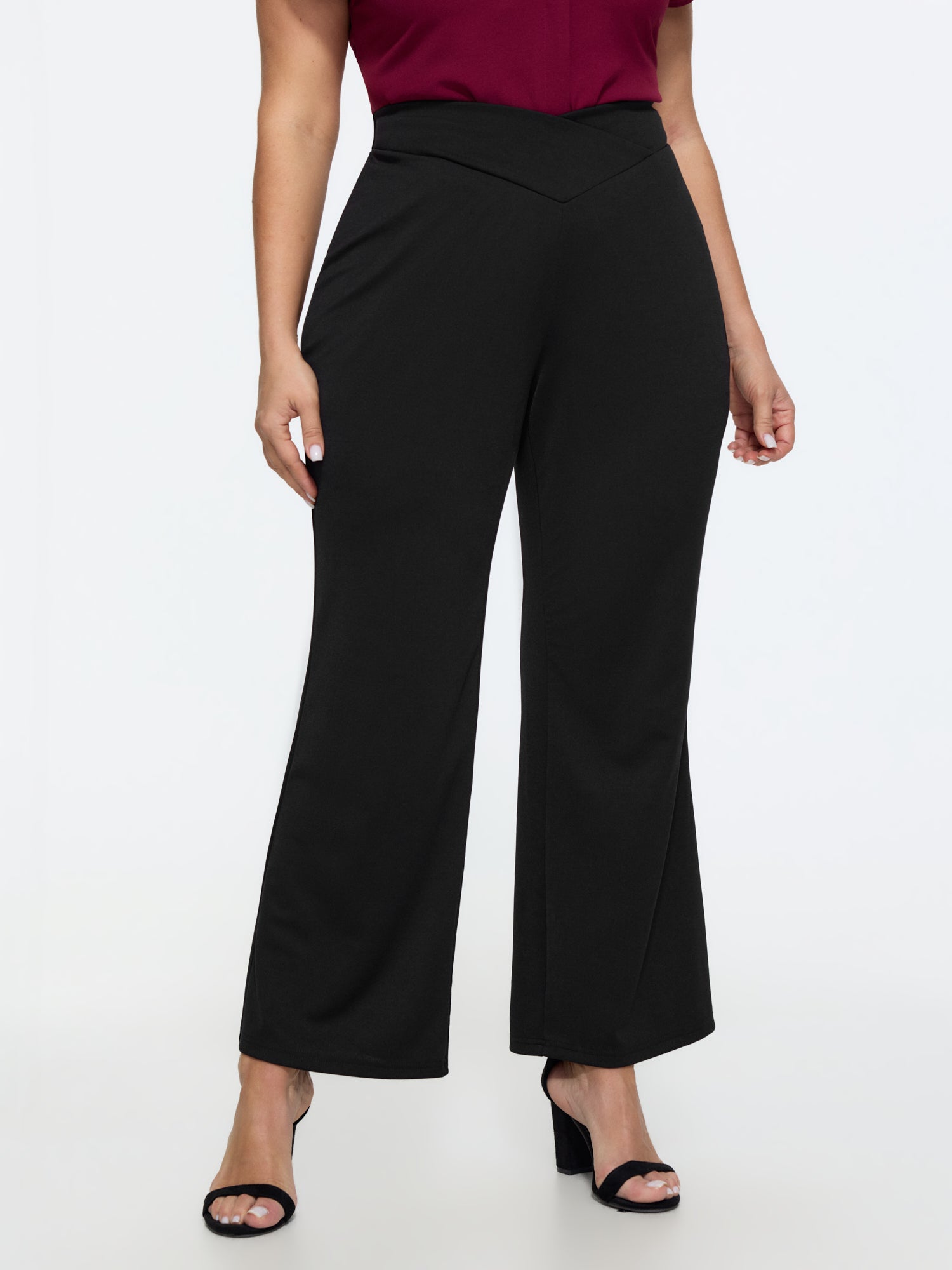 Stretchy Overlap Waist Mid-Rise Pants