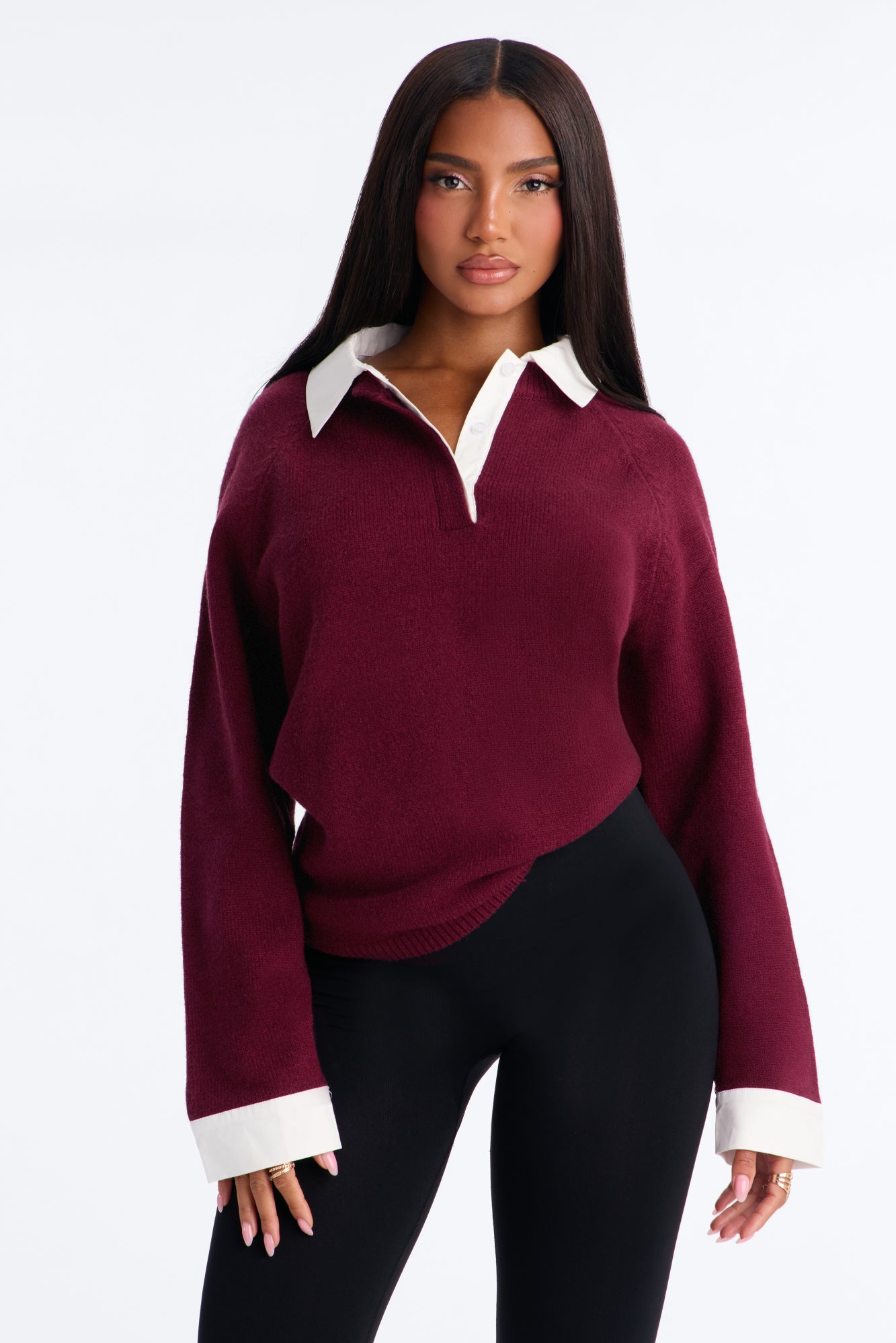 Catching Up Polo Sweater - Burgundy/combo