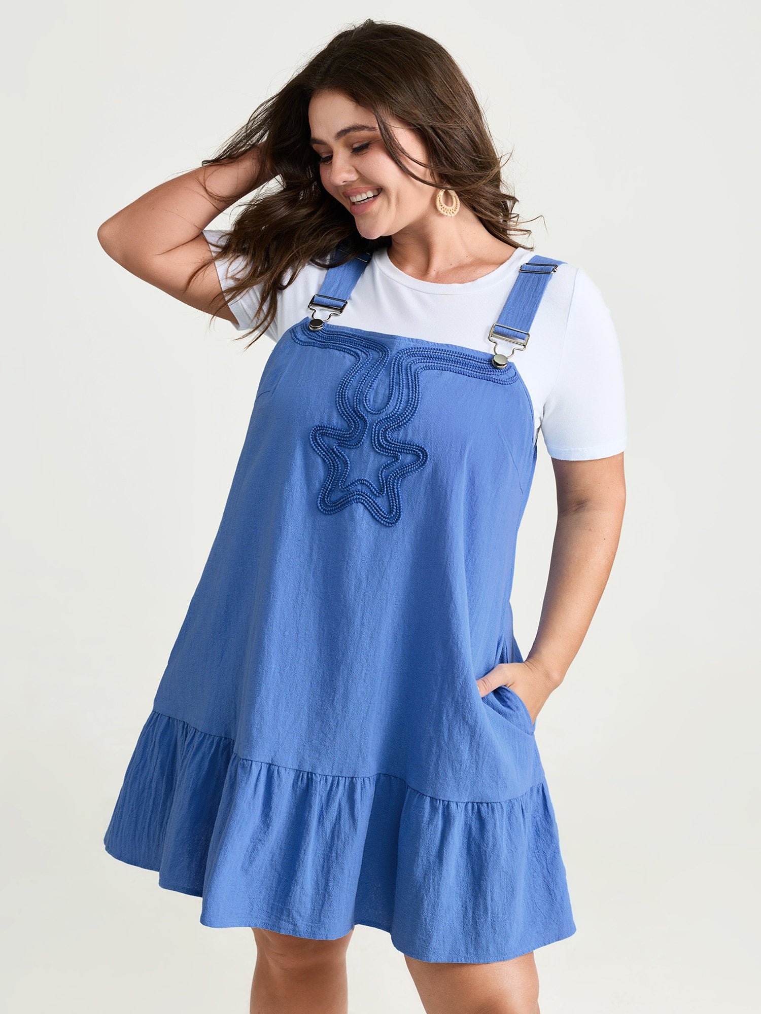 Pure Cotton Dribble Embroidered Overall Mini Dress