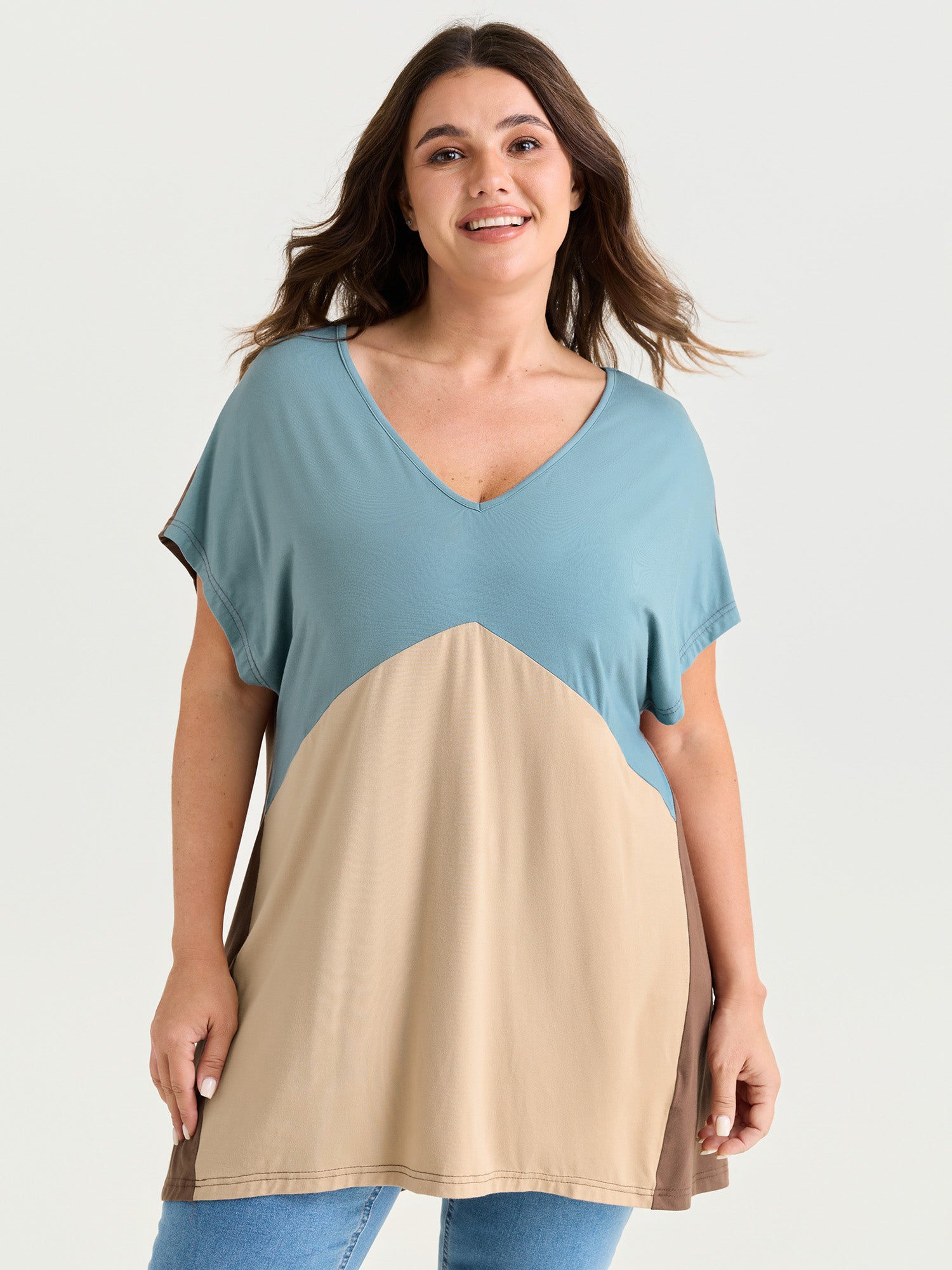 Supersoft Colorblock Drop Shoulder Knit Top