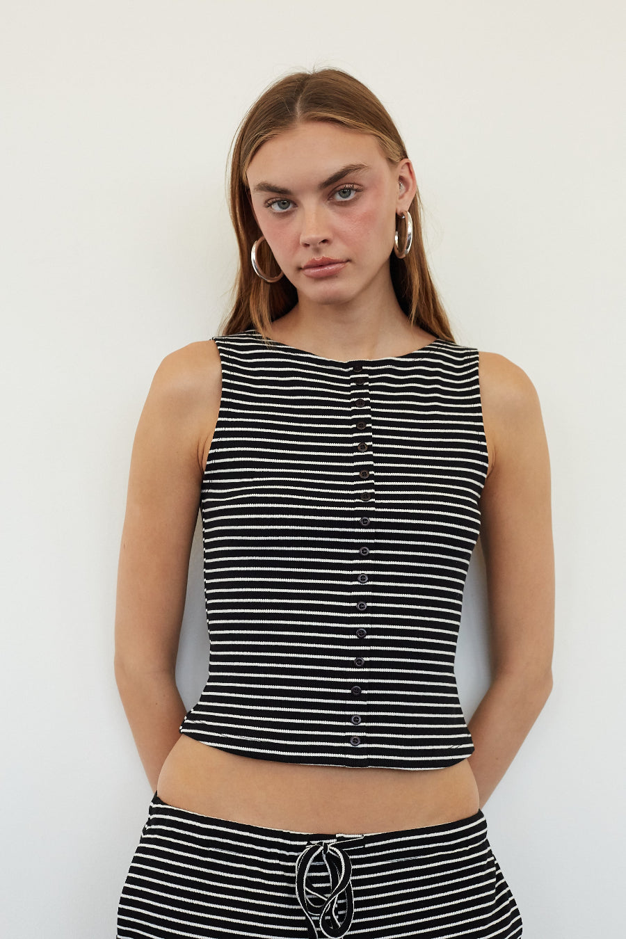 Gigi Button Up Ribbed Striped Top