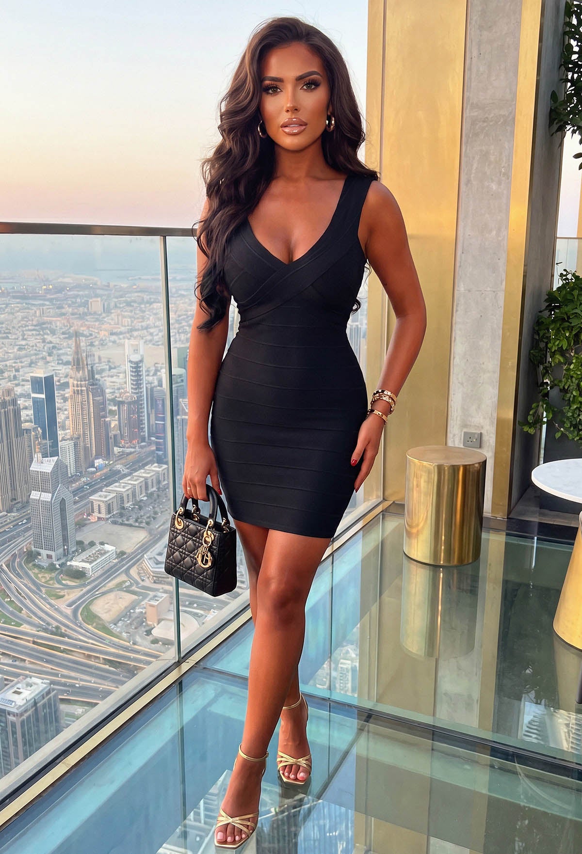 Undeniable Black Jersey Ribbed Bandage Effect Bodycon Dress