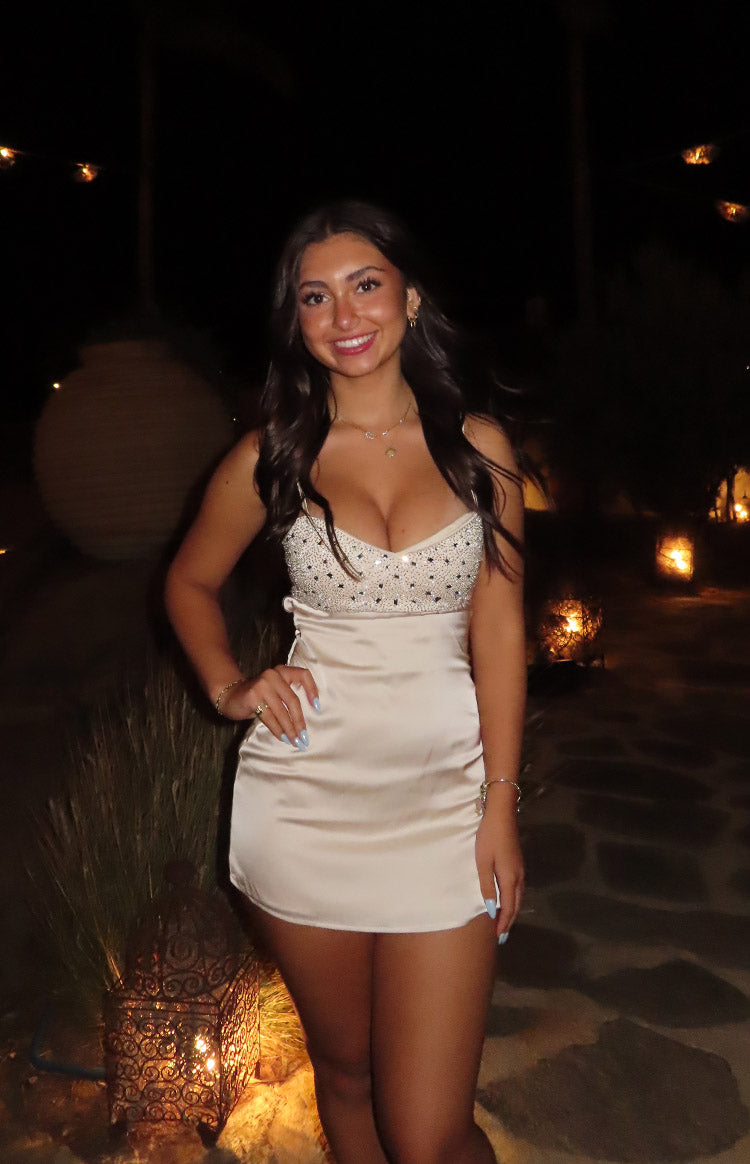 Fran Cream Sequin Contrast Party Mini Dress