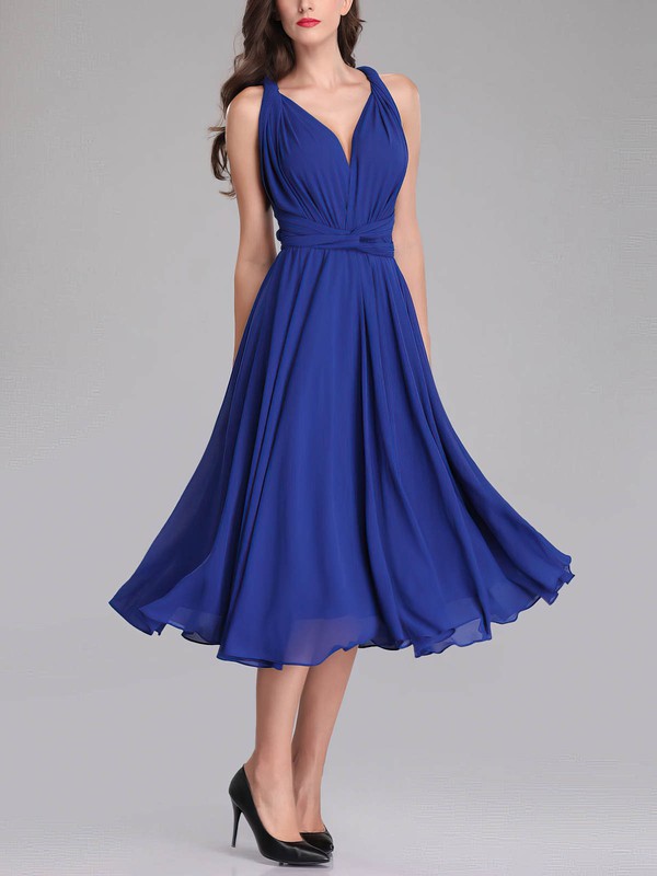 Stunning Sleeveless V-Neck A-Line Chiffon Tea-Length Bridesmaid Dresses