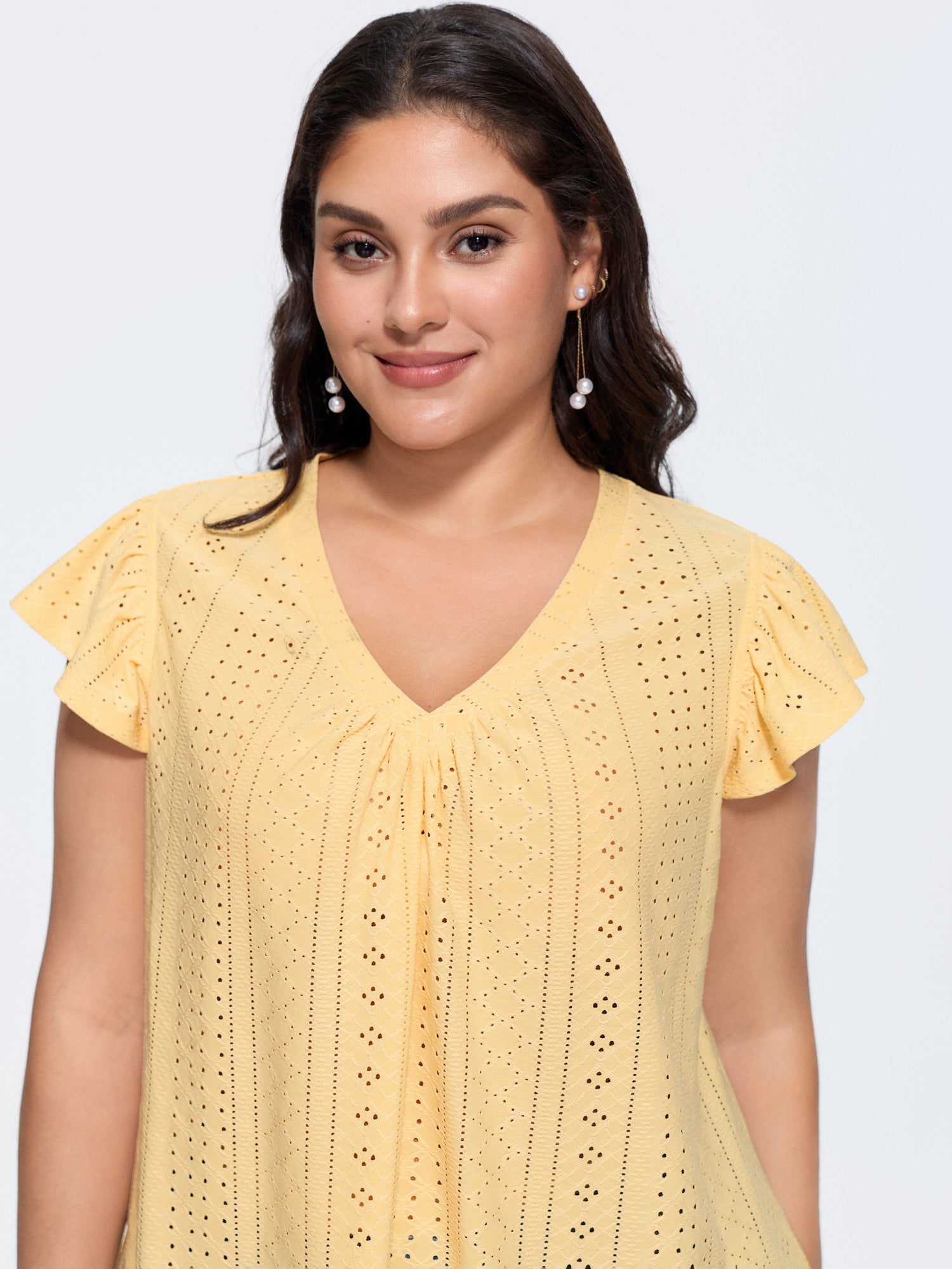 Stretchy Eyelet Texture Pleated Top