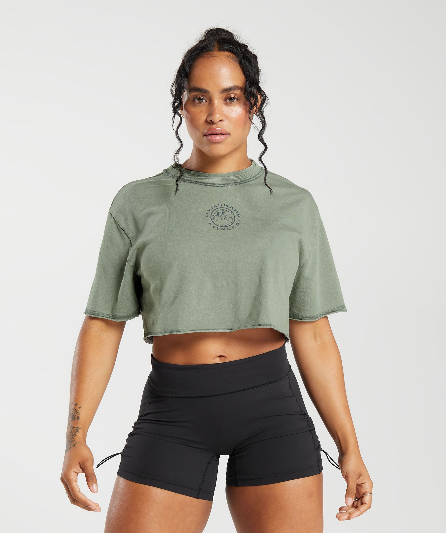 Gymshark Legacy Washed Crop Top - Dusk Green/Acid Wash Small Ball