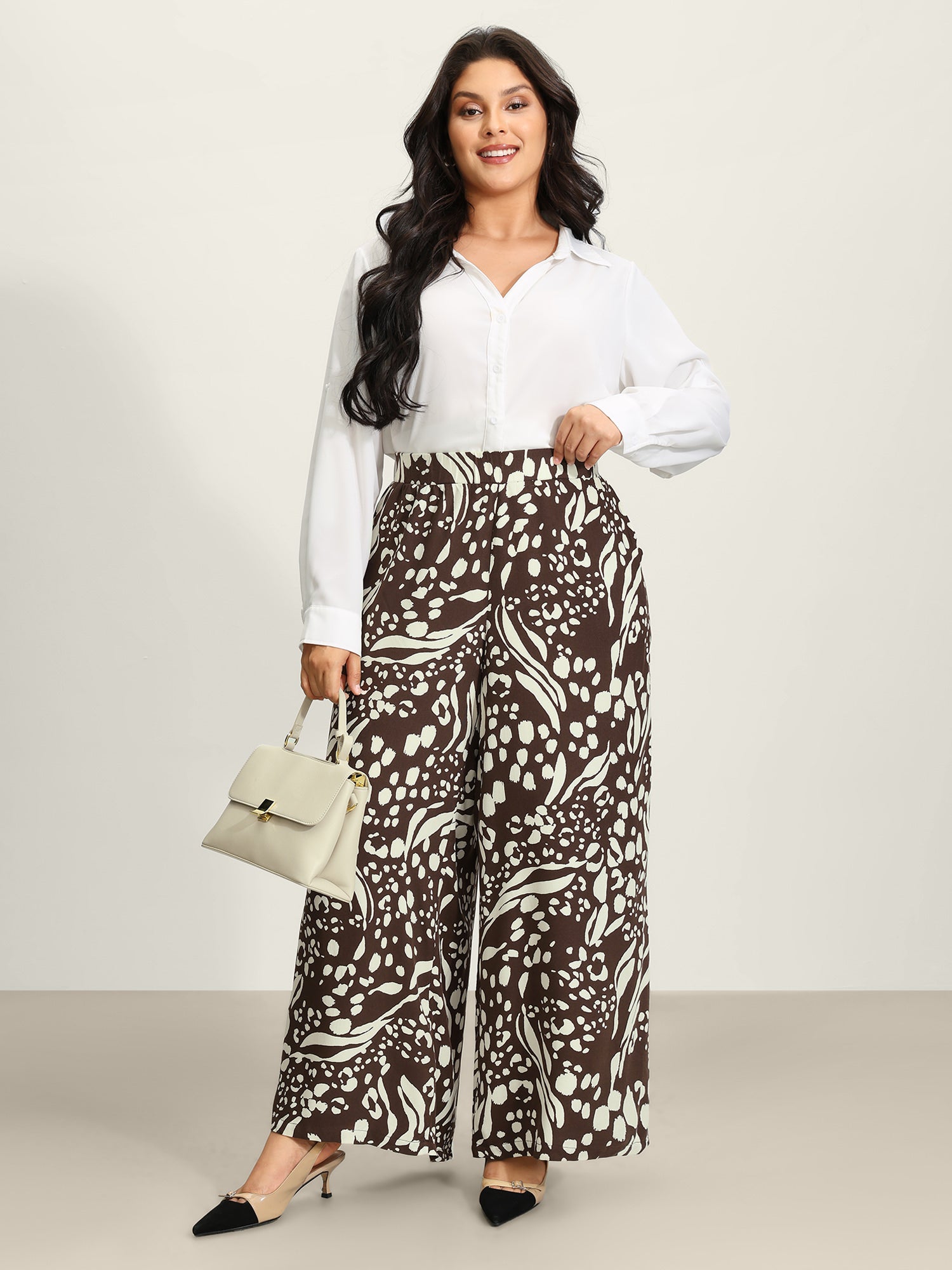 Leopard Print Elastic Waist Wide Leg Pants
