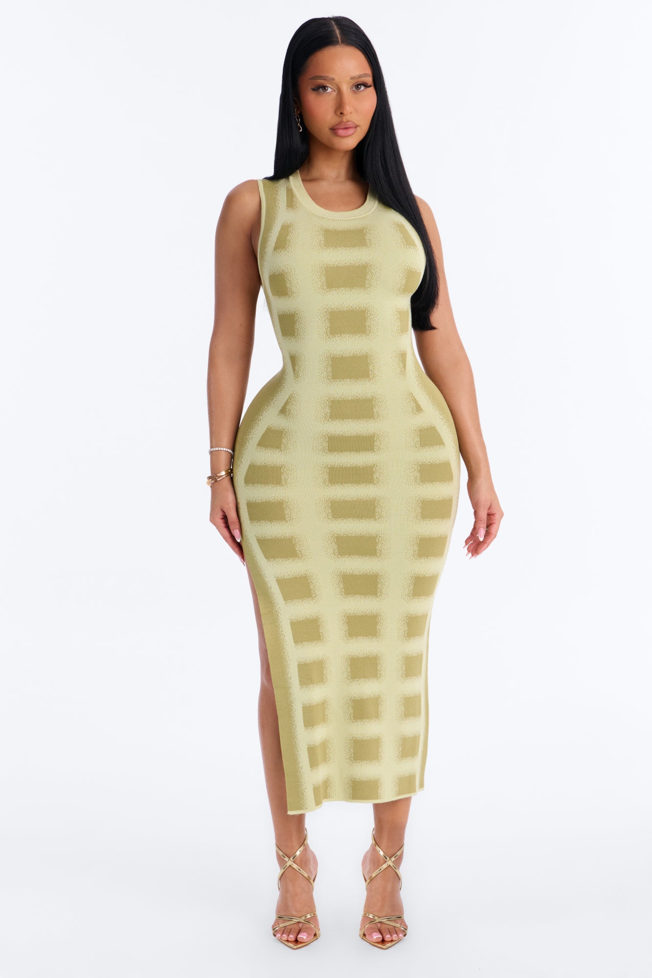 Mid Day Happy Hour Sleeveless Midi Dress - Green/combo