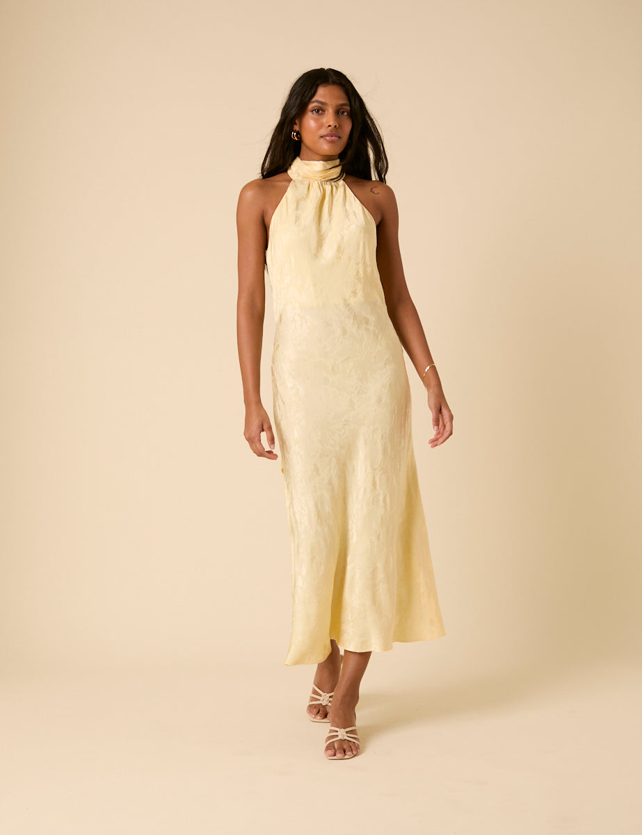 Butter Yellow Floral Jacquard Fifi Maxi Dress
