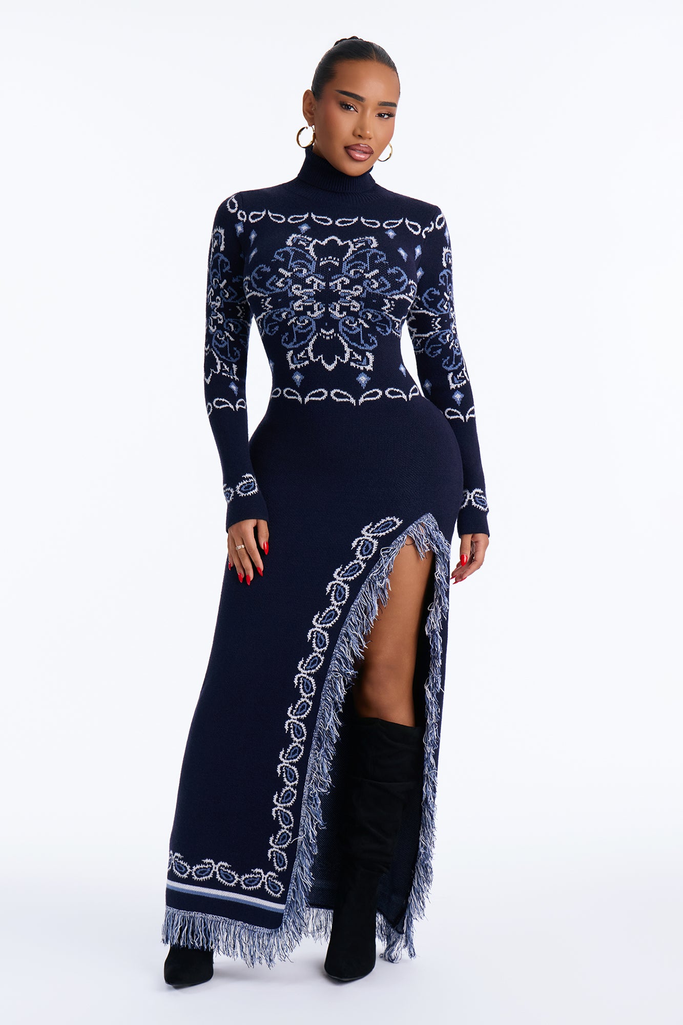 Sweet Escape Sweater Long Sleeve Maxi Dress - Navy/combo