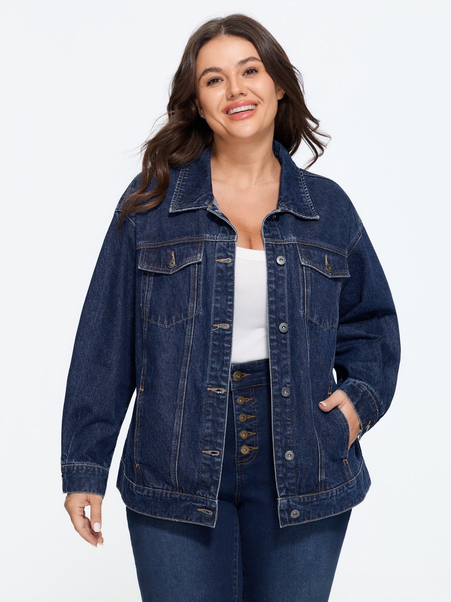 Lapel Button Front Pocket Denim Jacket