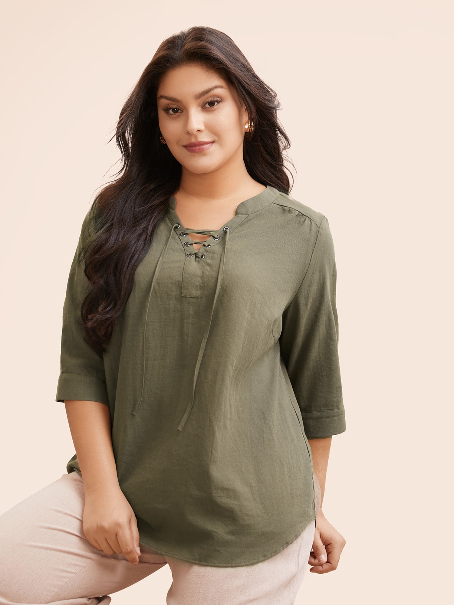 Solid Cross Straps Pleated Blouse
