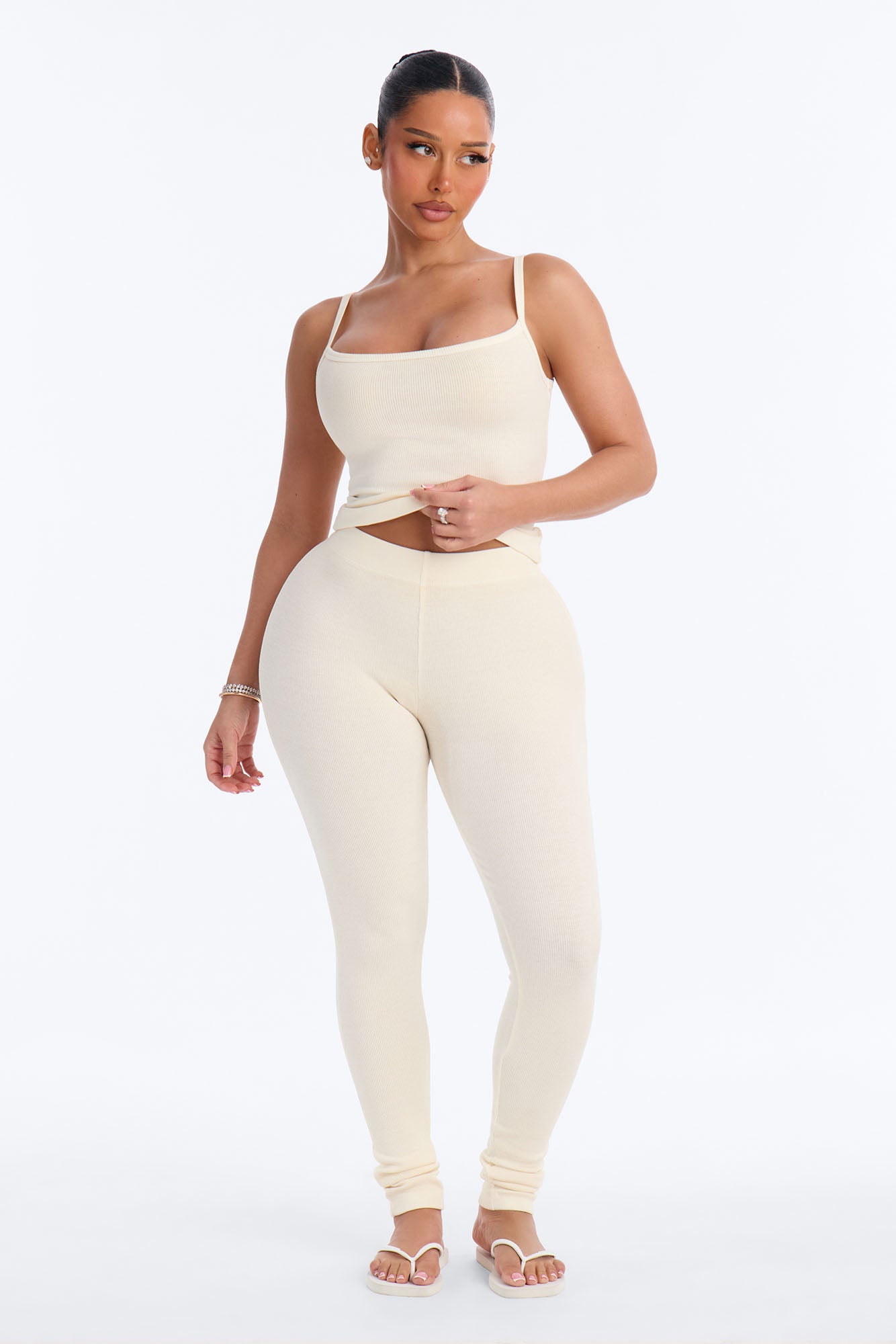 Tony Washed Ribbed Cami Legging Set - Washed Cream
