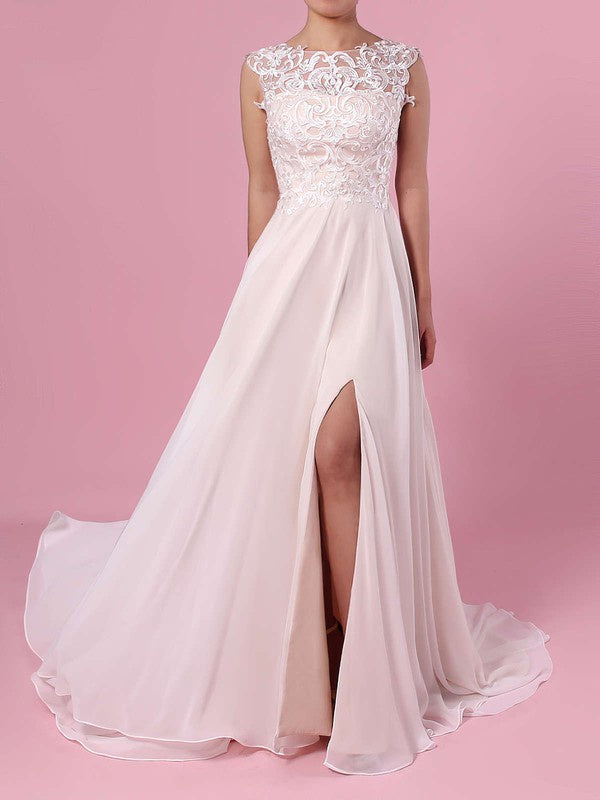 Chic A-Line Sleeveless Chiffon Wedding Dresses with Split
