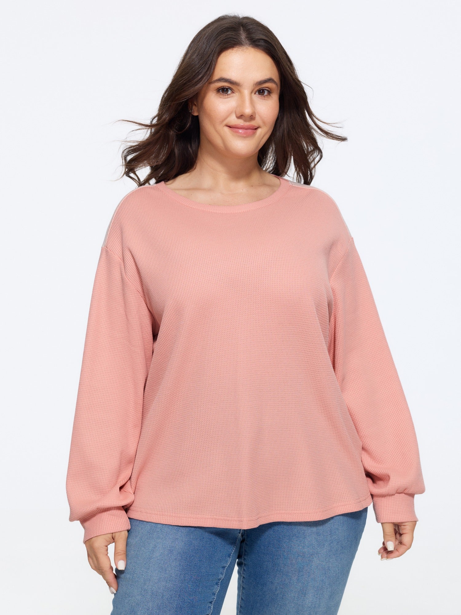 Color Block Waffle Knit Crew Neck Sweatshirt
