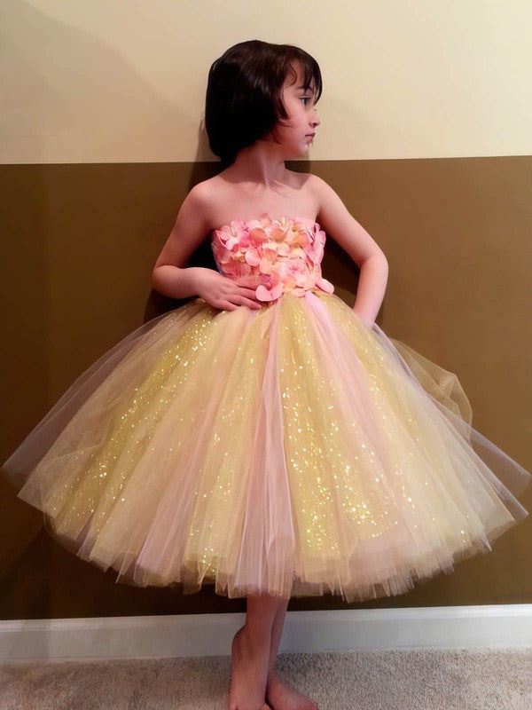 Beautiful Tea-Length Ball Gown Strapless Tulle Flower Girl Dresses