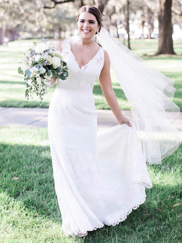 Gorgeous Column V-Neck Straps Lace Wedding Dresses