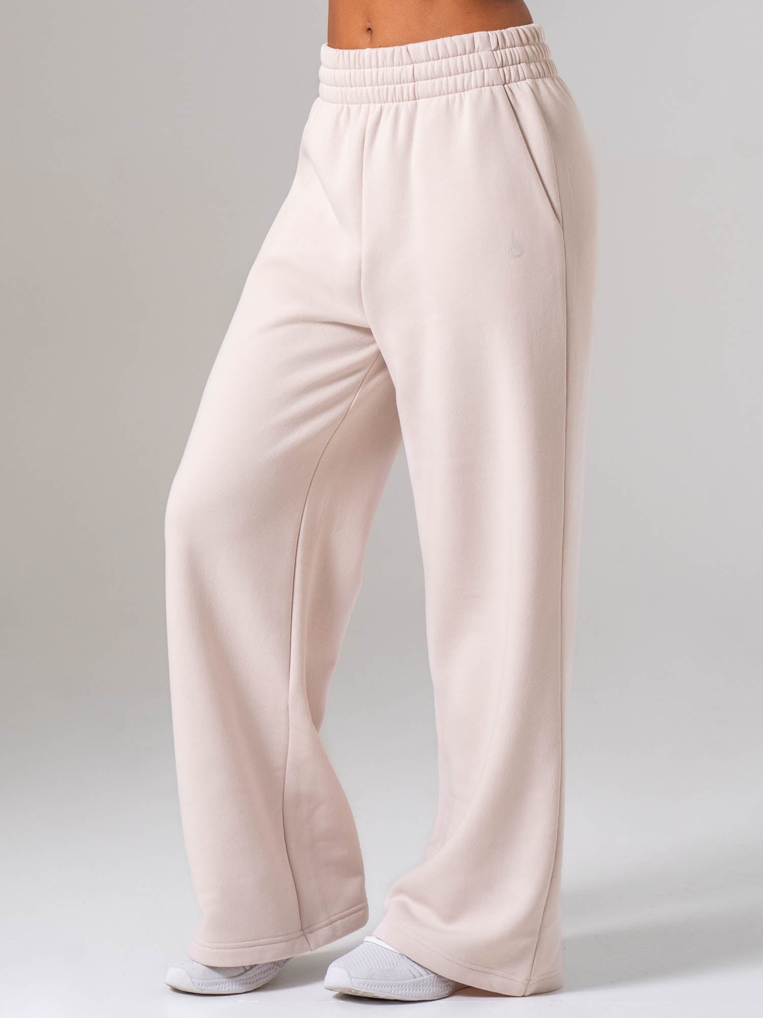 Womens Wide Leg Trackpant - Oatmeal